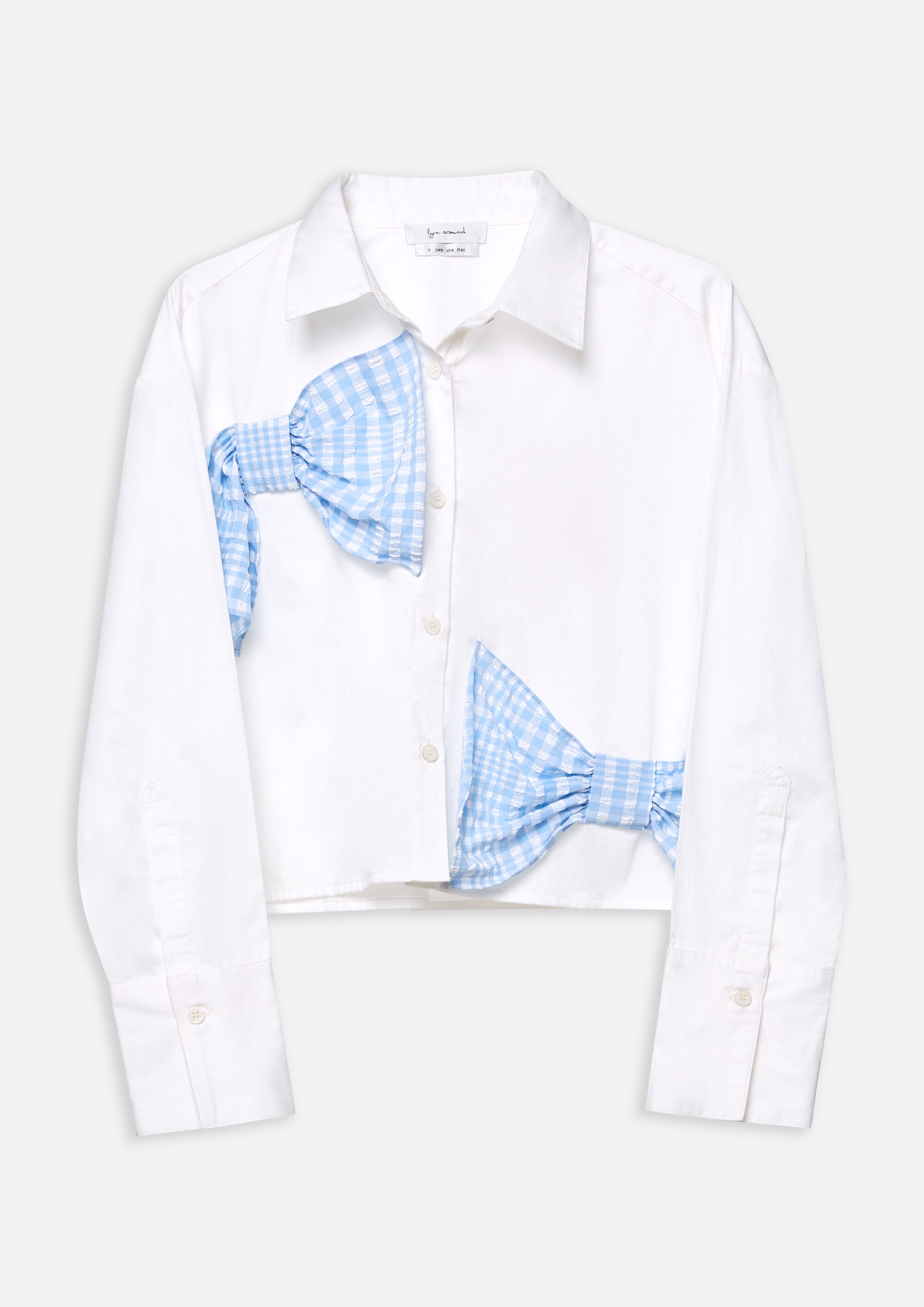 Cropped Shirt with Bow Appliqués Tartan Lover