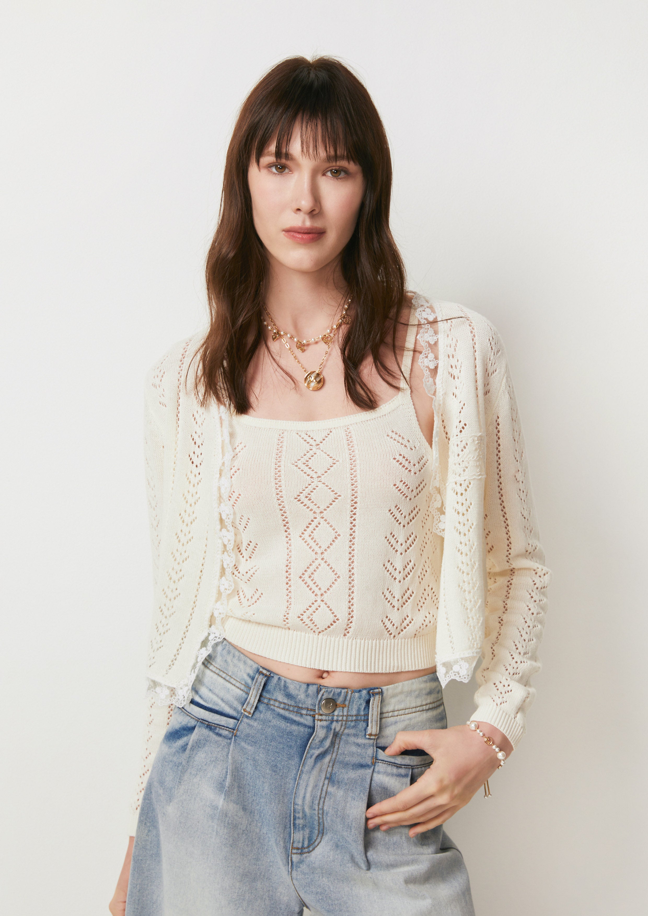 Lace Trim Crop Cardigan American Born Chinese