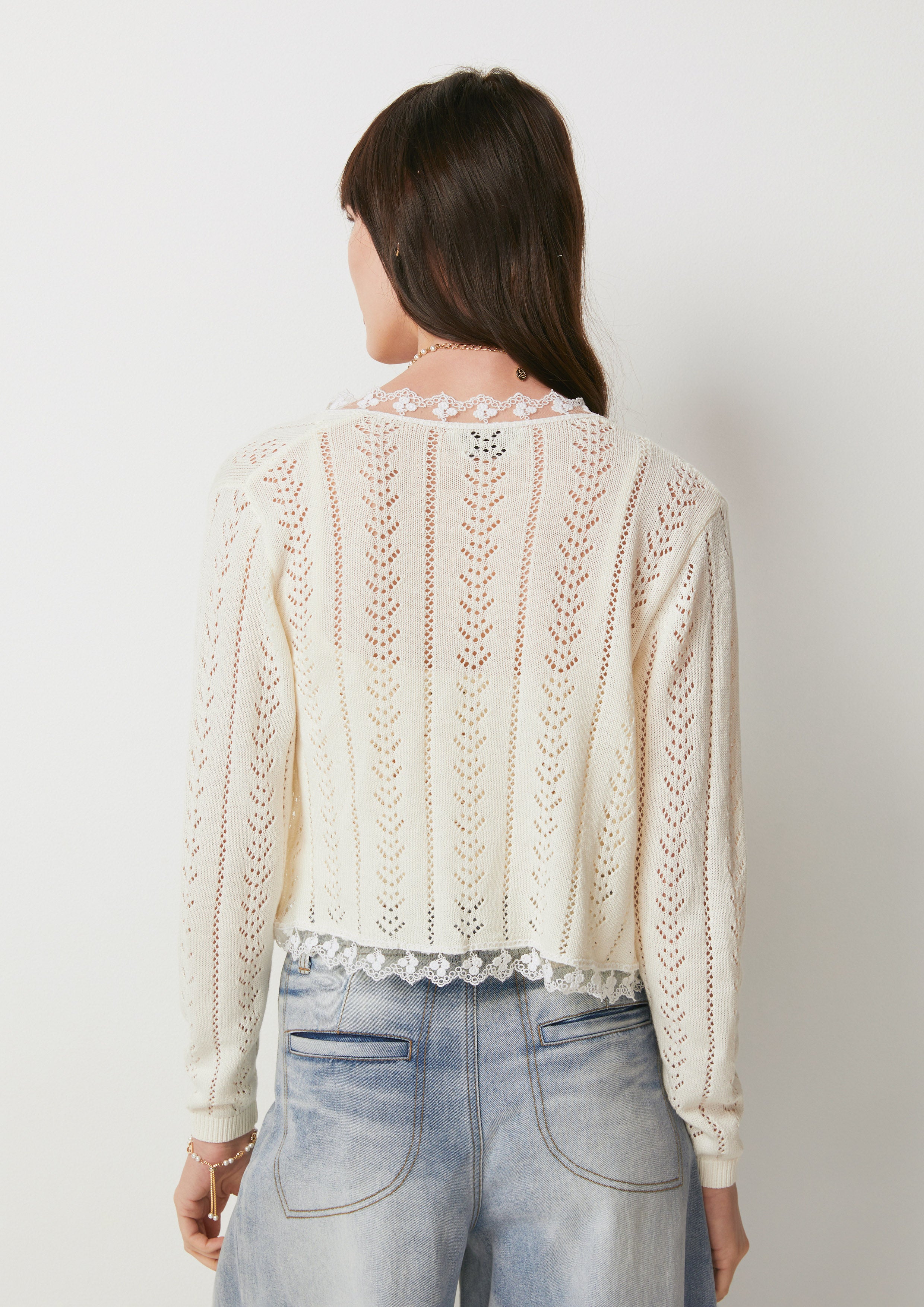 Lace Trim Crop Cardigan American Born Chinese