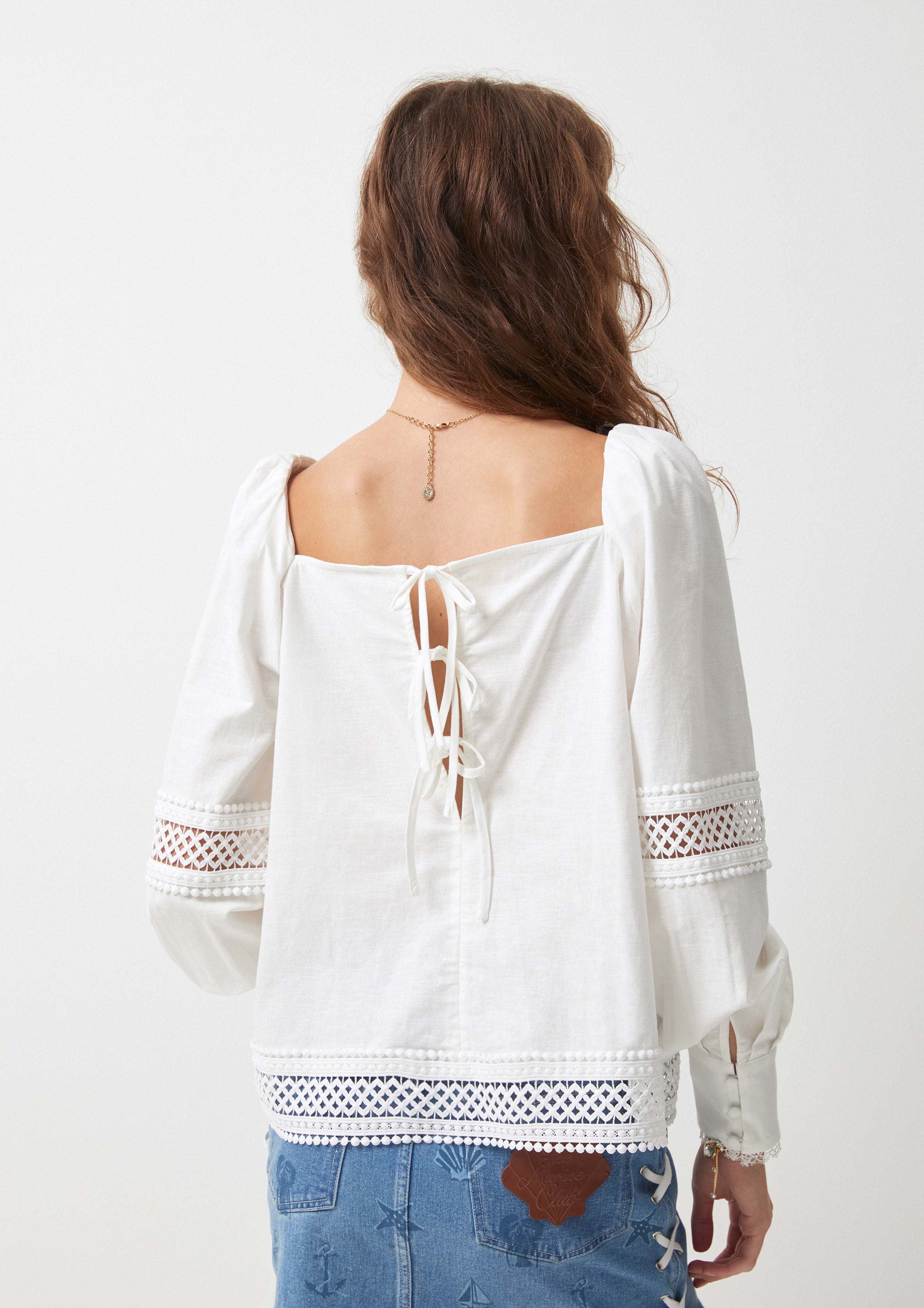 Lace Pleated Trim Blouse Pas De Une