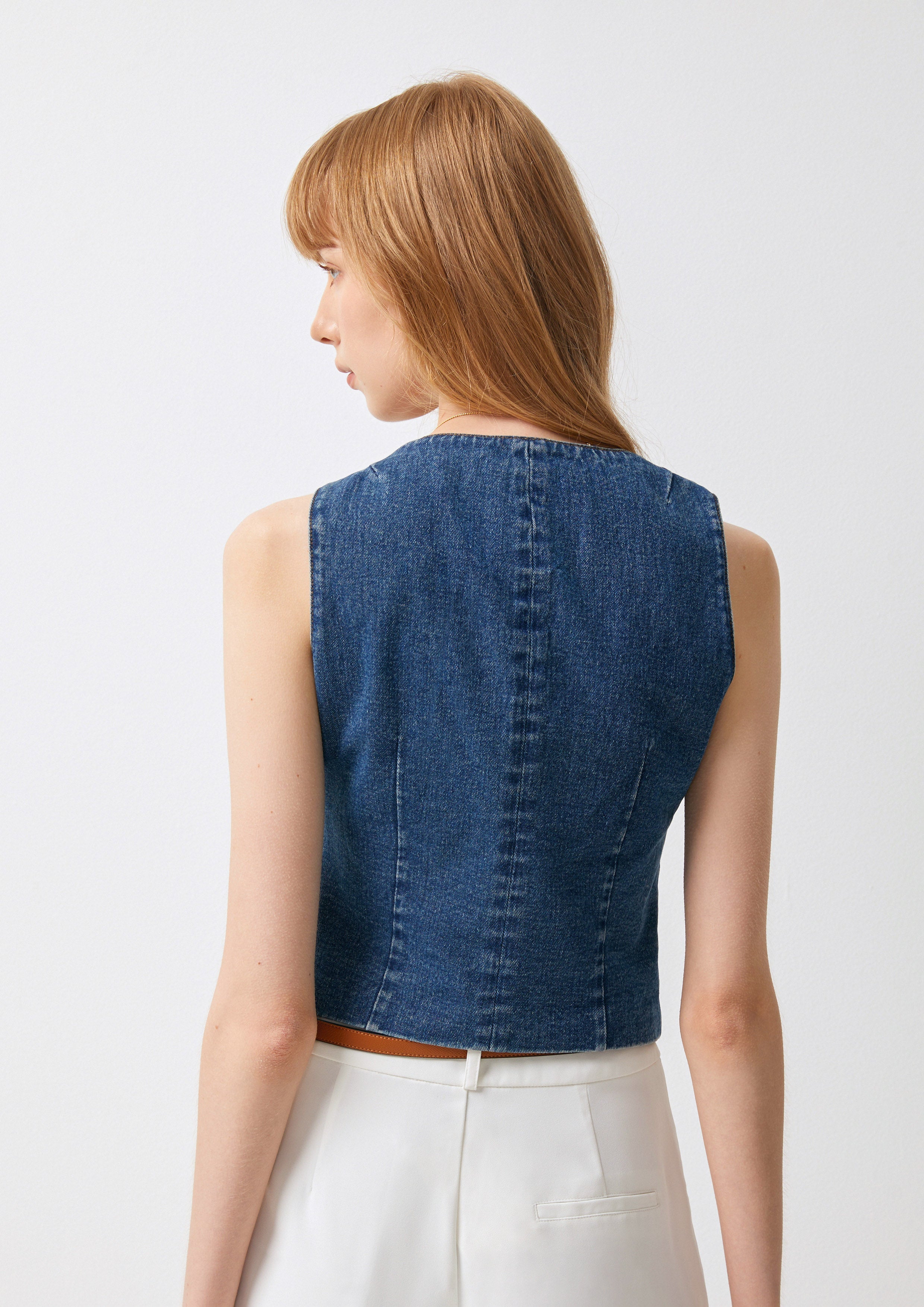 Crystal Buttons Denim Vest Cool Girl