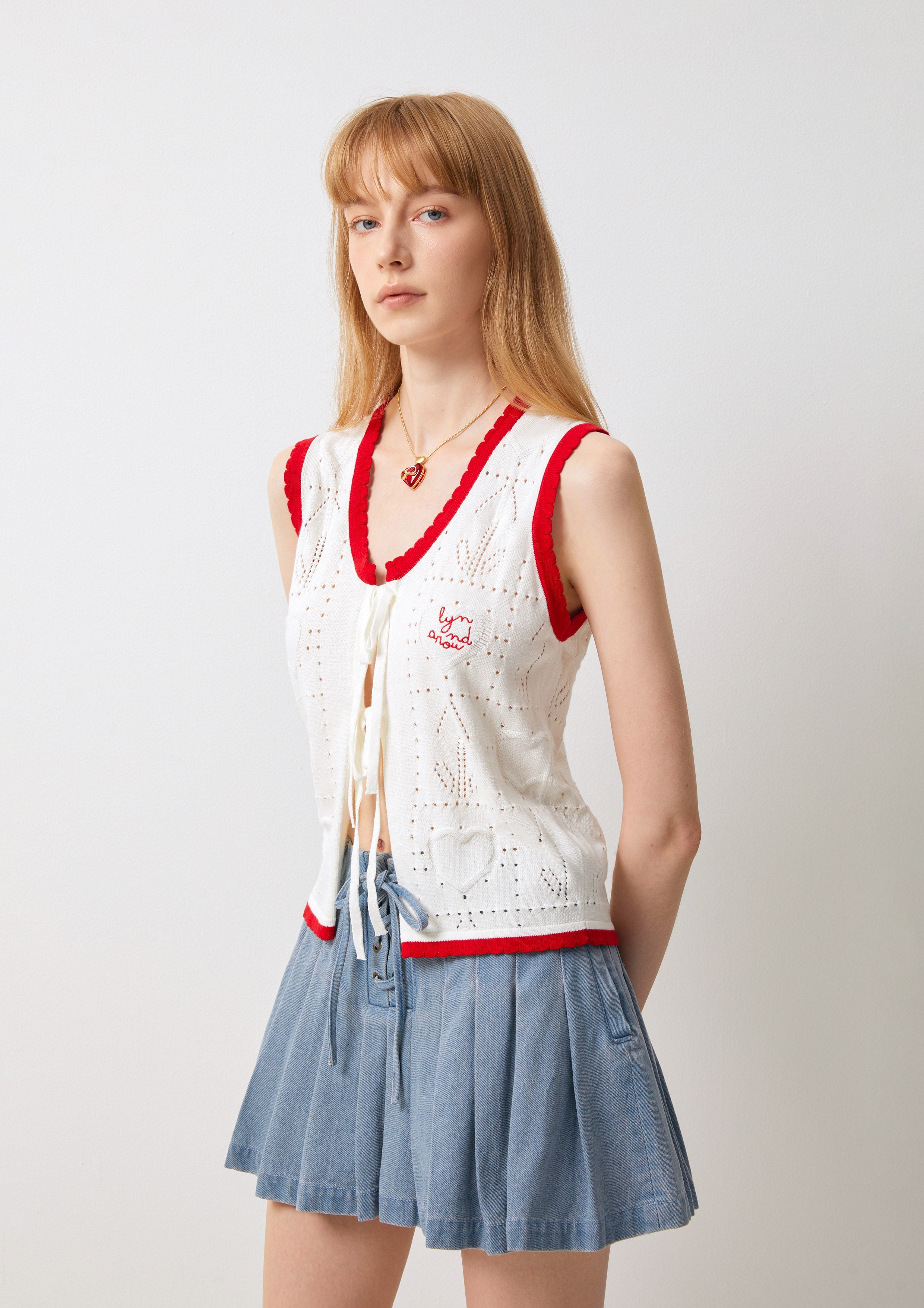 Flower Eyelet Bow Vest Too Cool For School