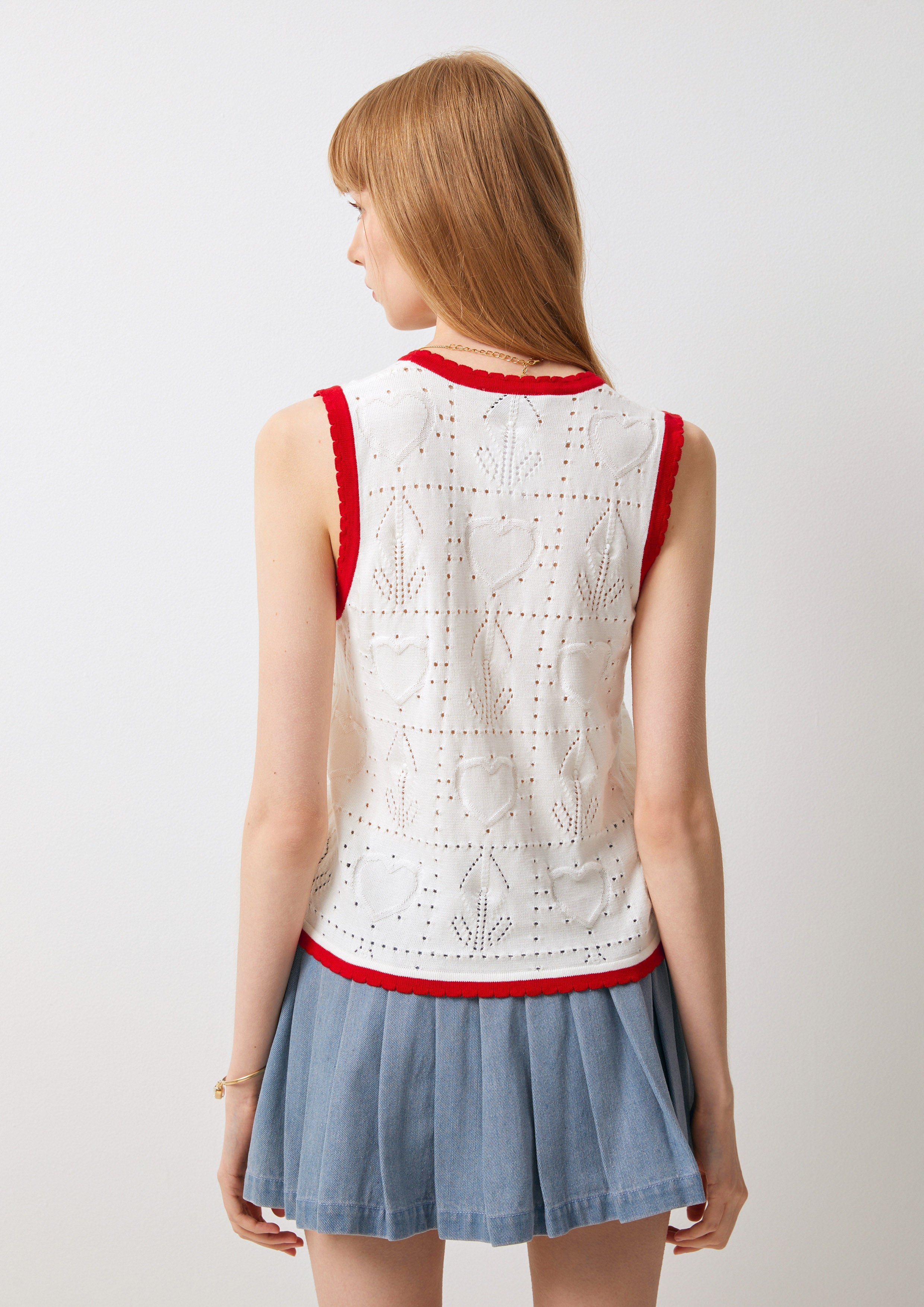 Flower Eyelet Bow Vest Too Cool For School