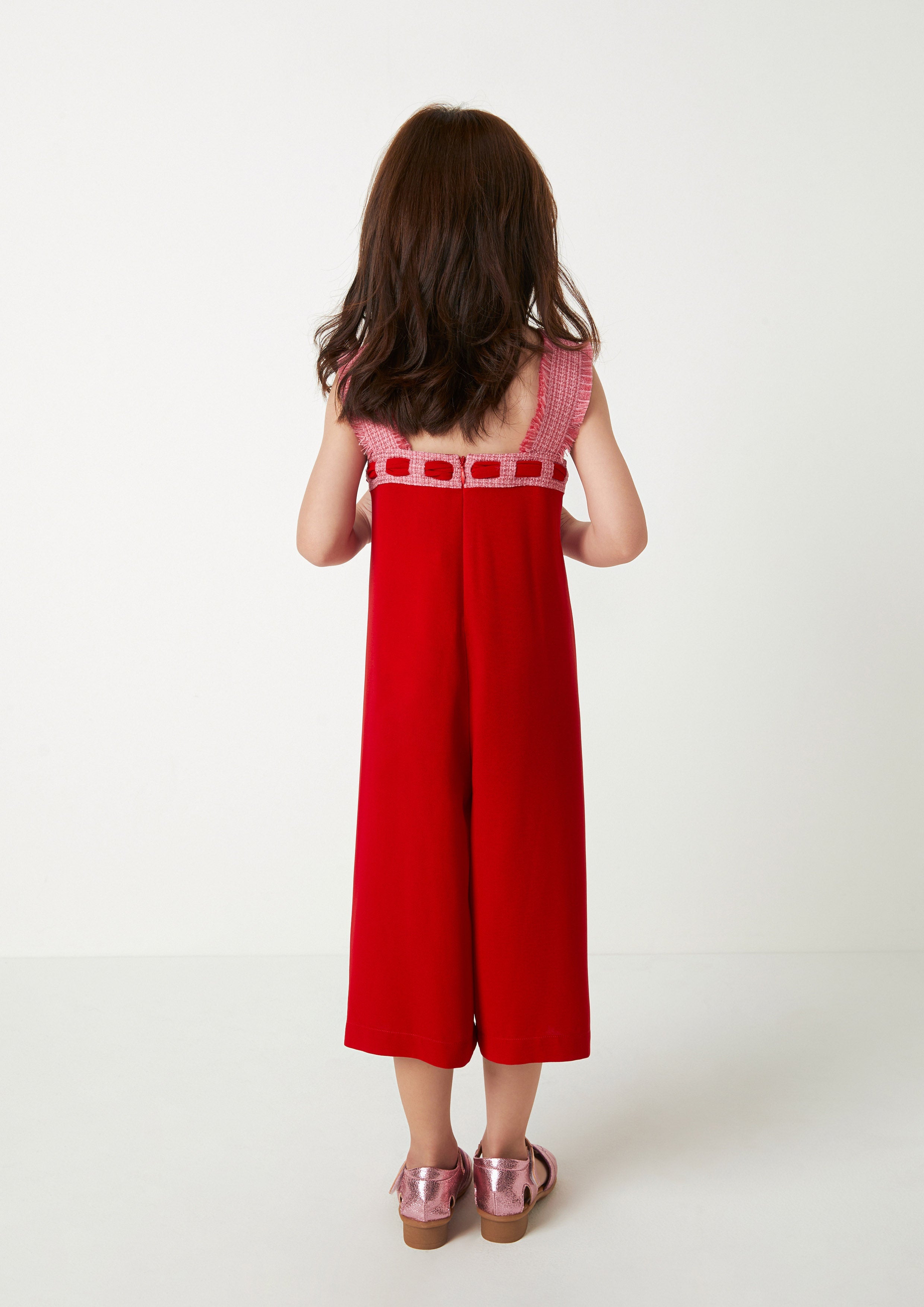 Fringe Trim Wide-Leg Jumpsuit For Girls Symphony of Petals