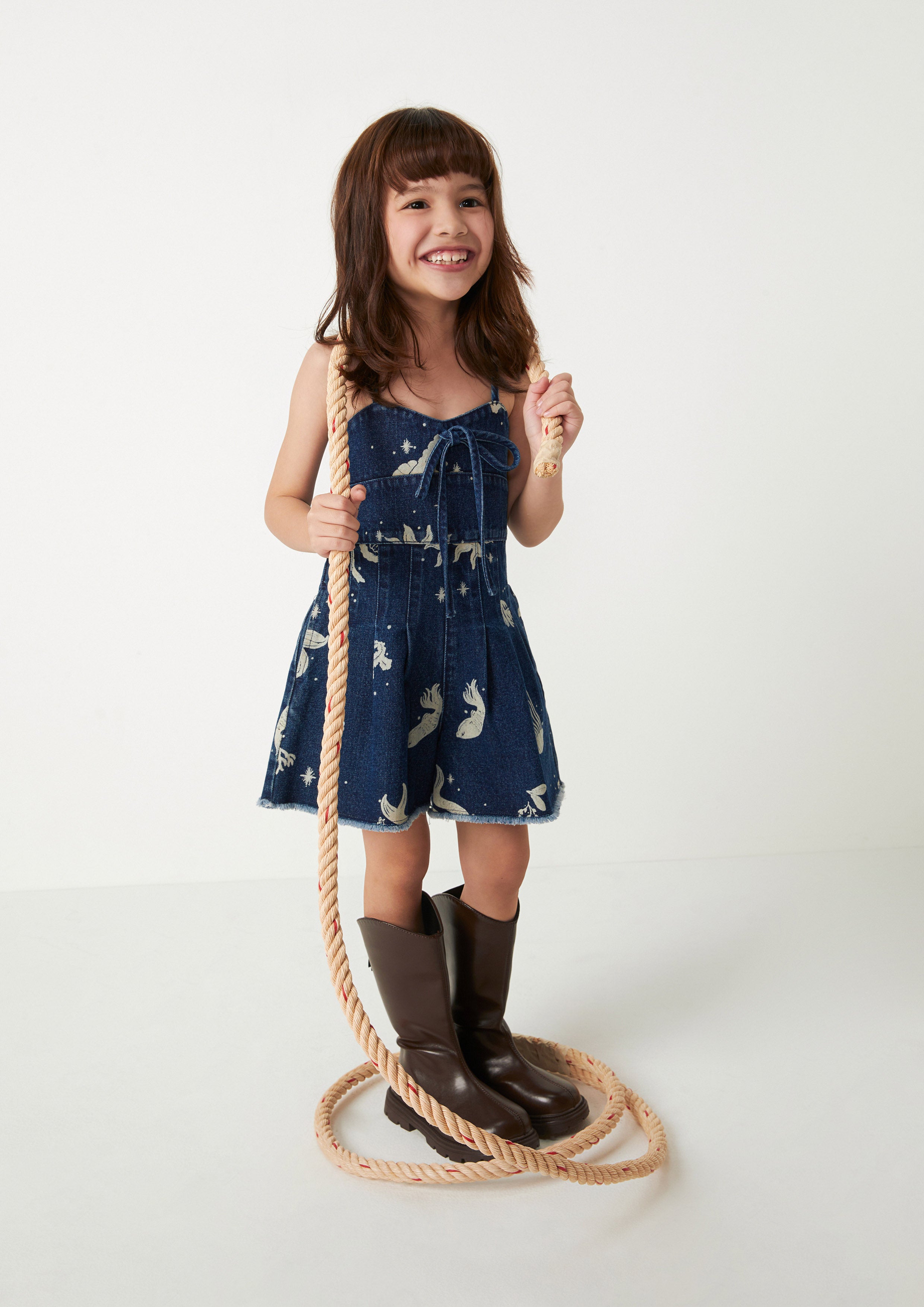 Dreamy Ocean Denim Romper For Girls Dreamscape Memories