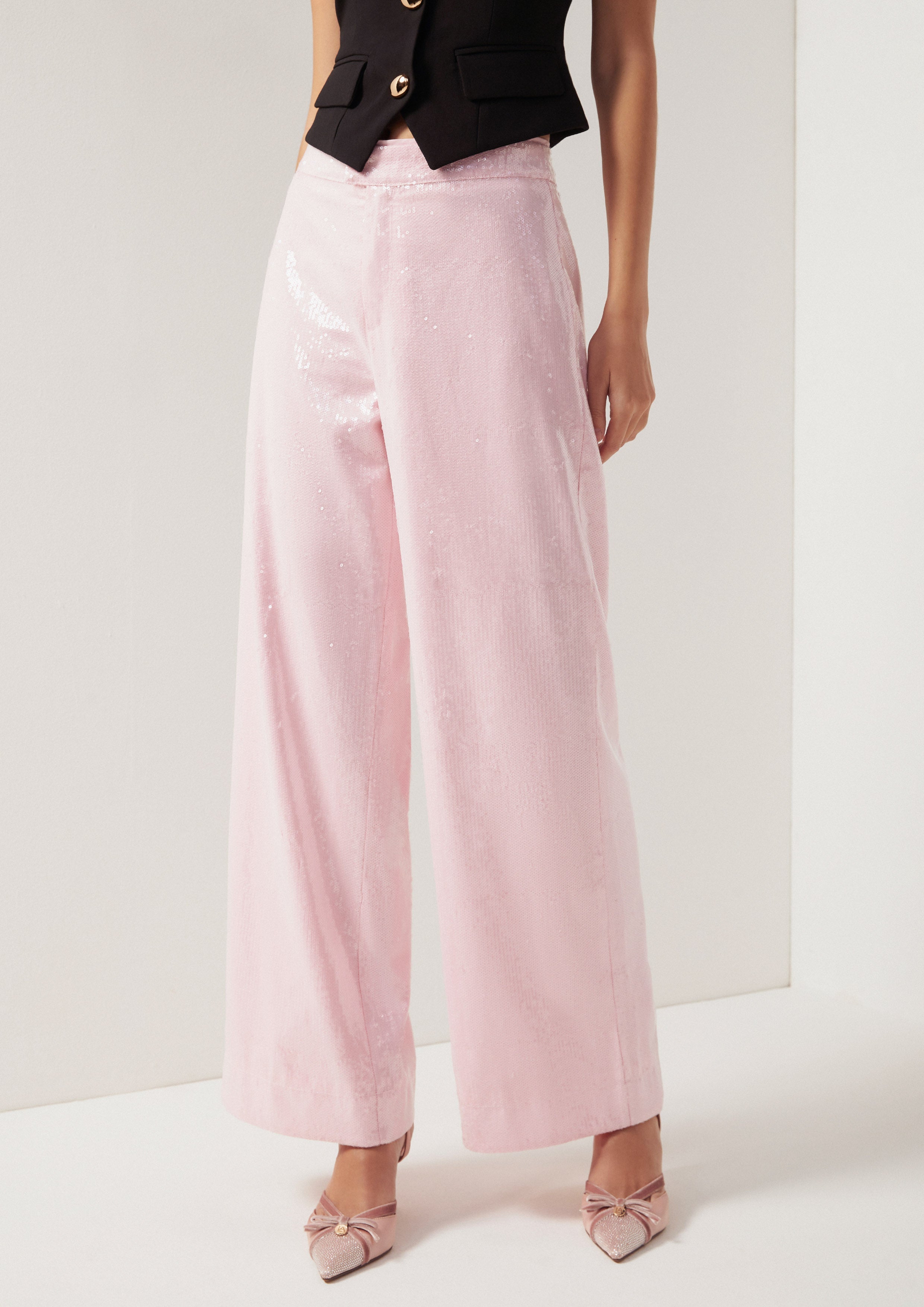 Sequined Wide-Leg Pants