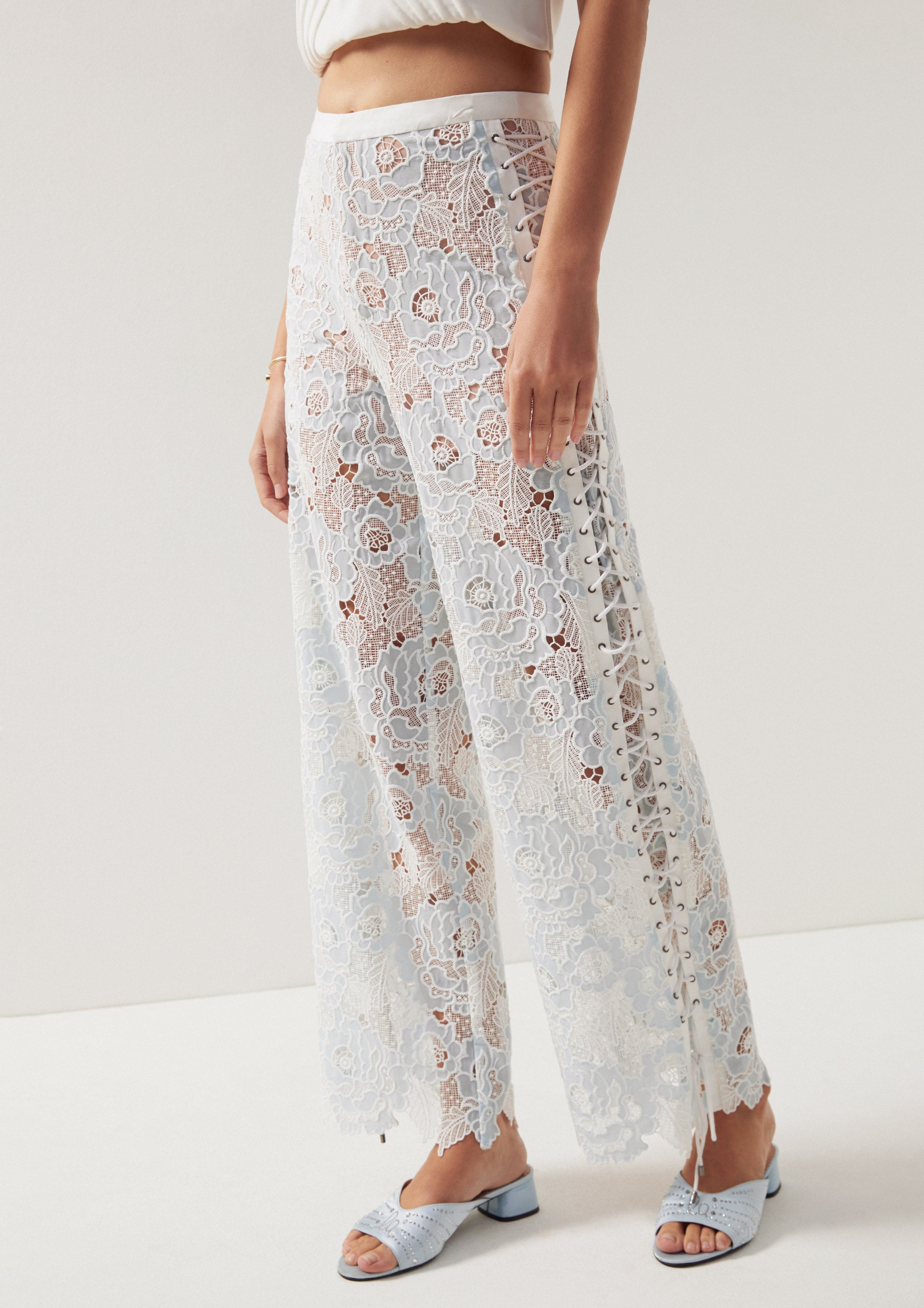 Floral Lace Wide-Leg Pants