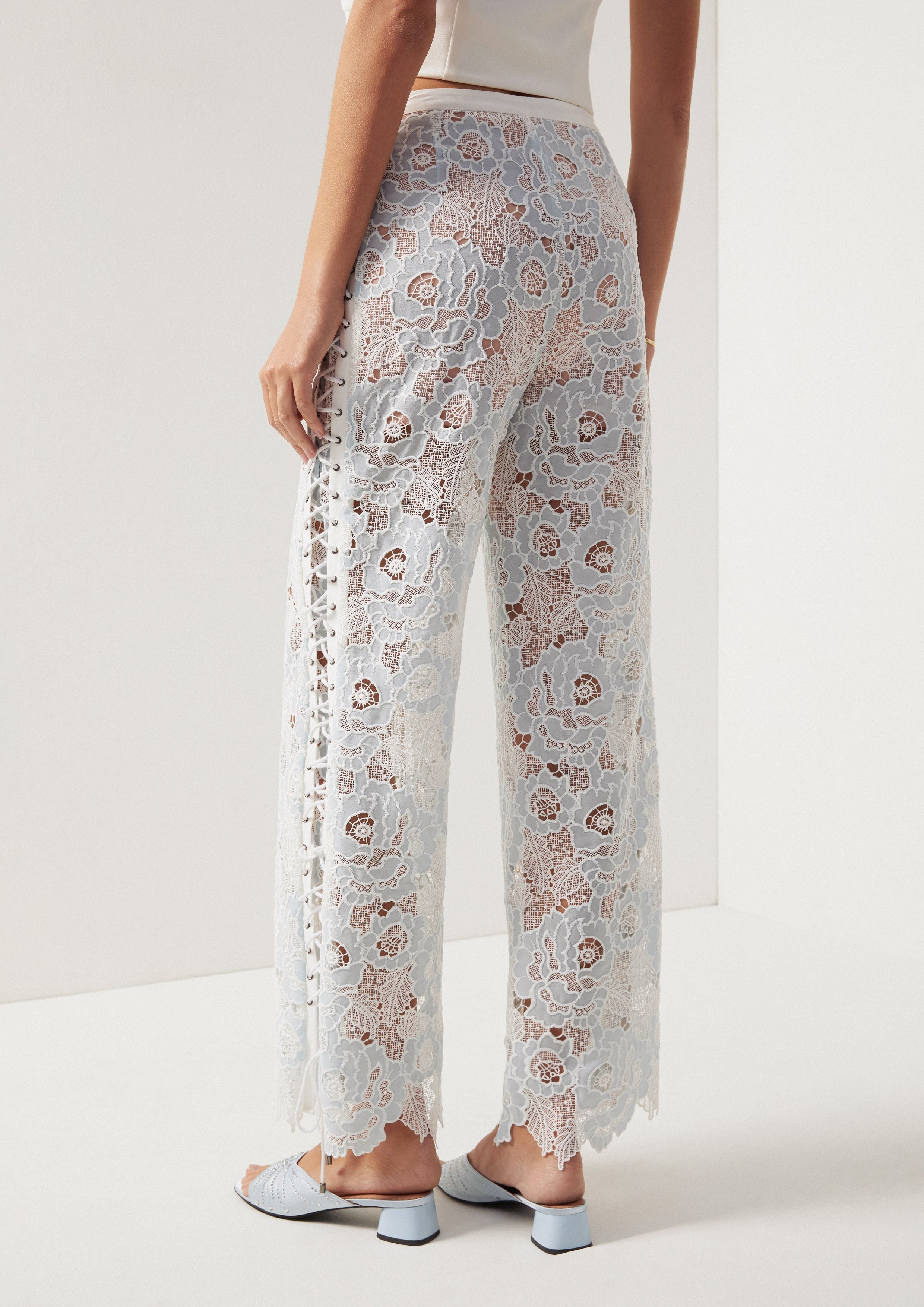 Floral Lace Wide-Leg Pants