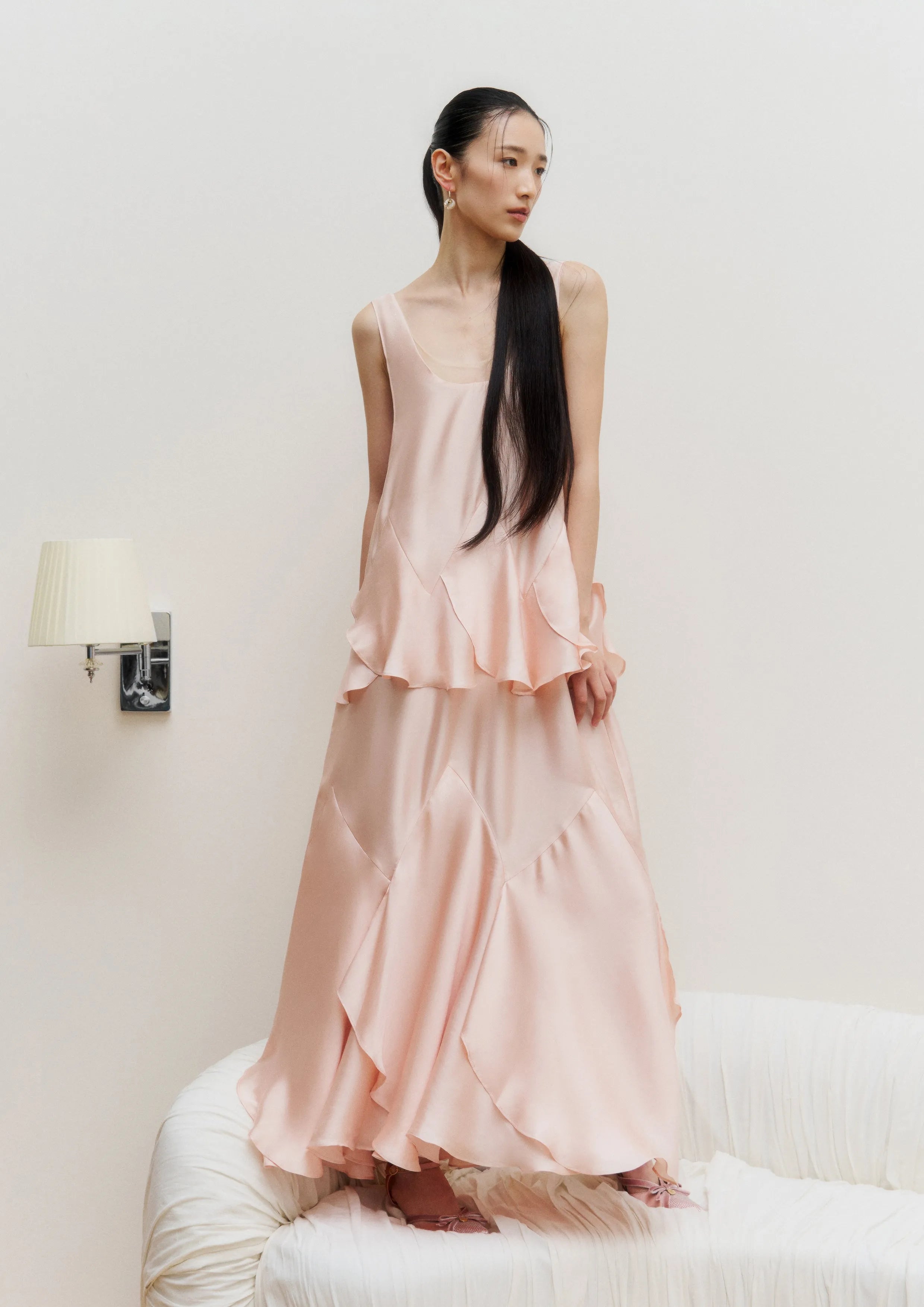 Pearl Shell Cascade Maxi Dress