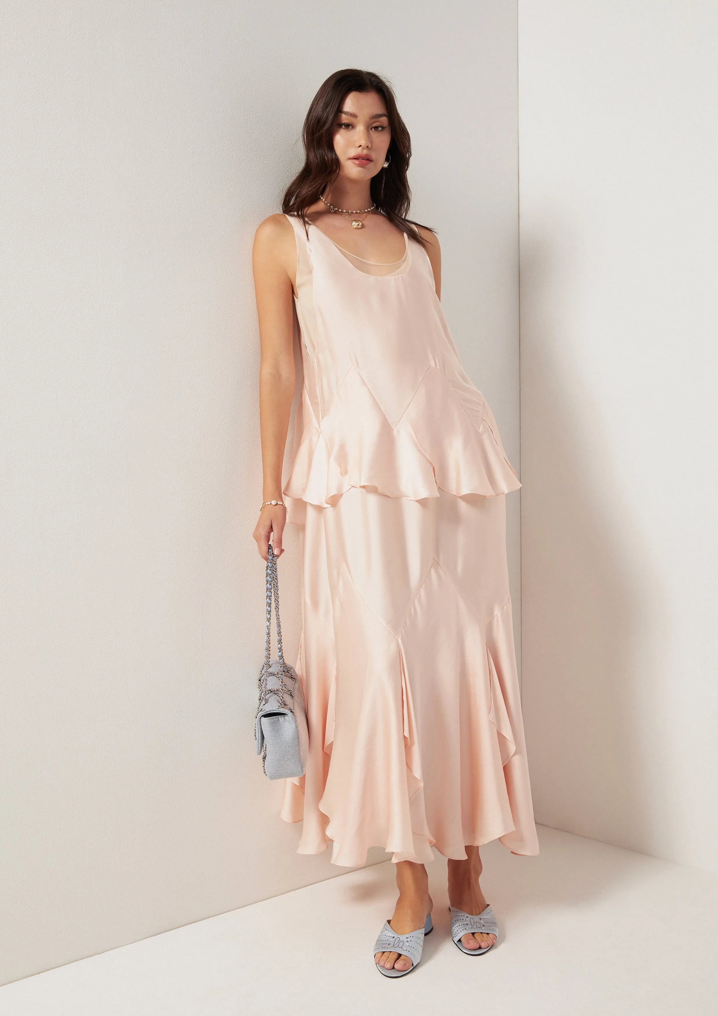 Pearl Shell Cascade Maxi Dress