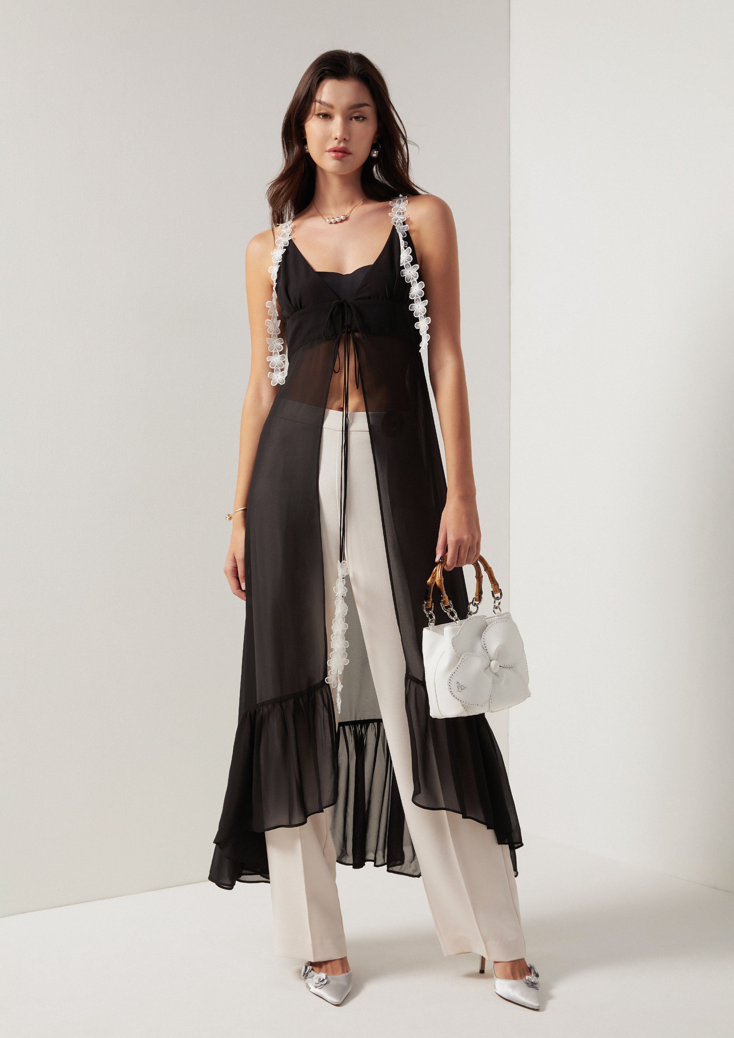 Floral Lace Strap Sheer Maxi Dress