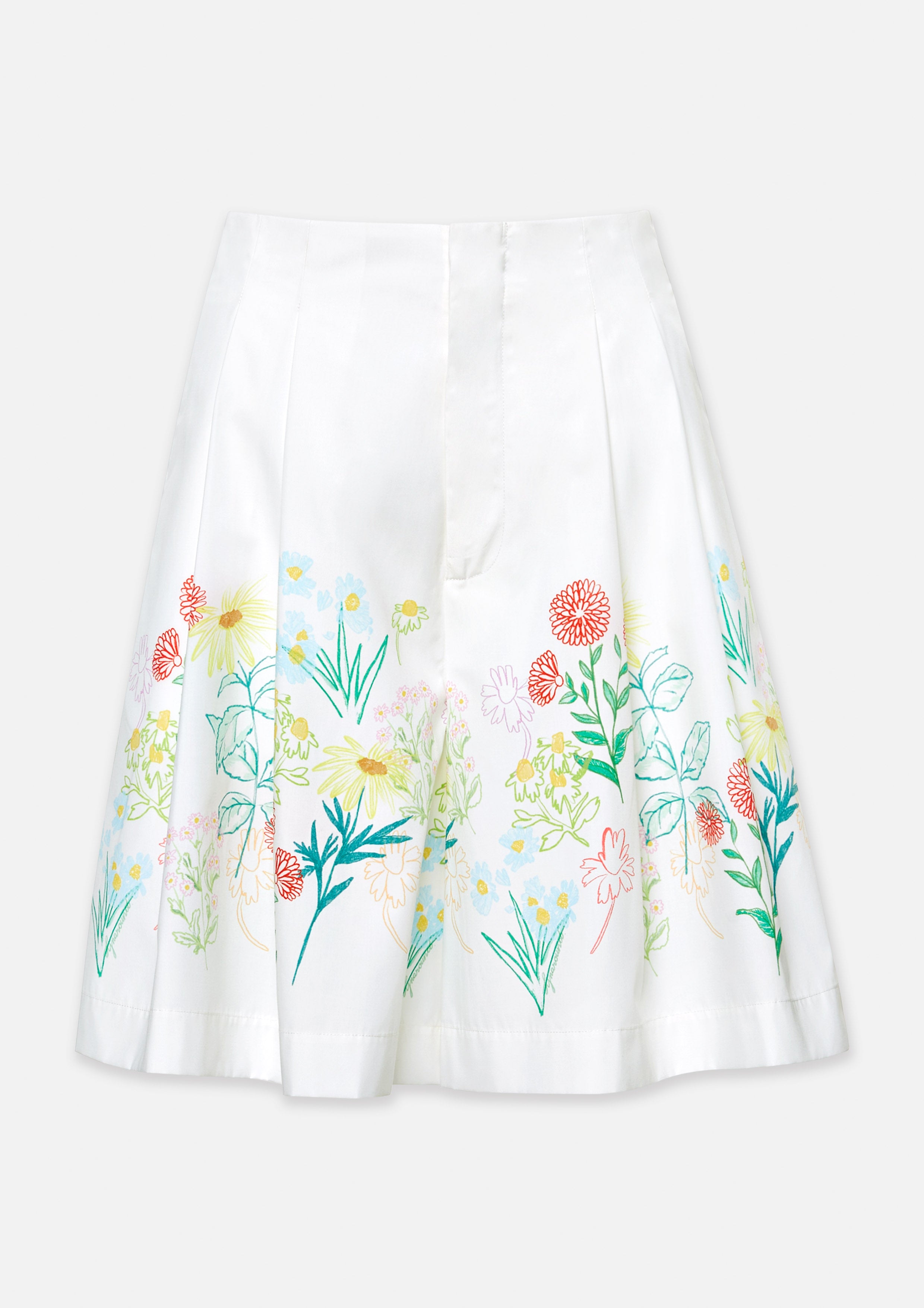 Floral Pleated Flare Shorts Flower Field