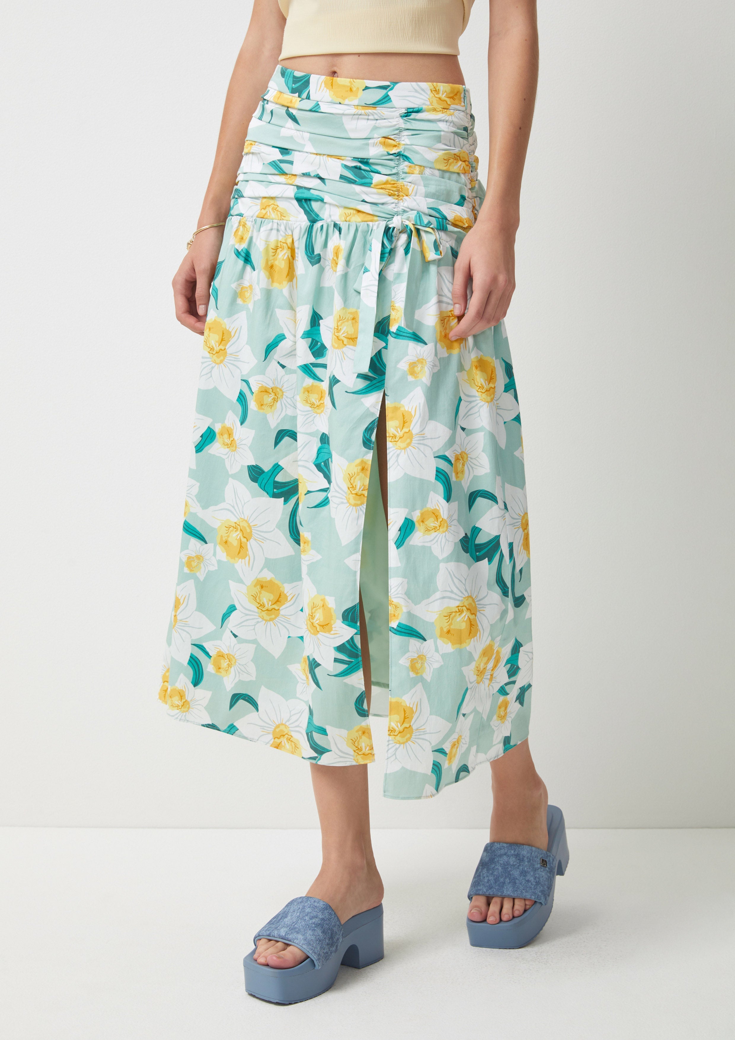 Daffodil Side Slit Midi Skirt Rustic Haven