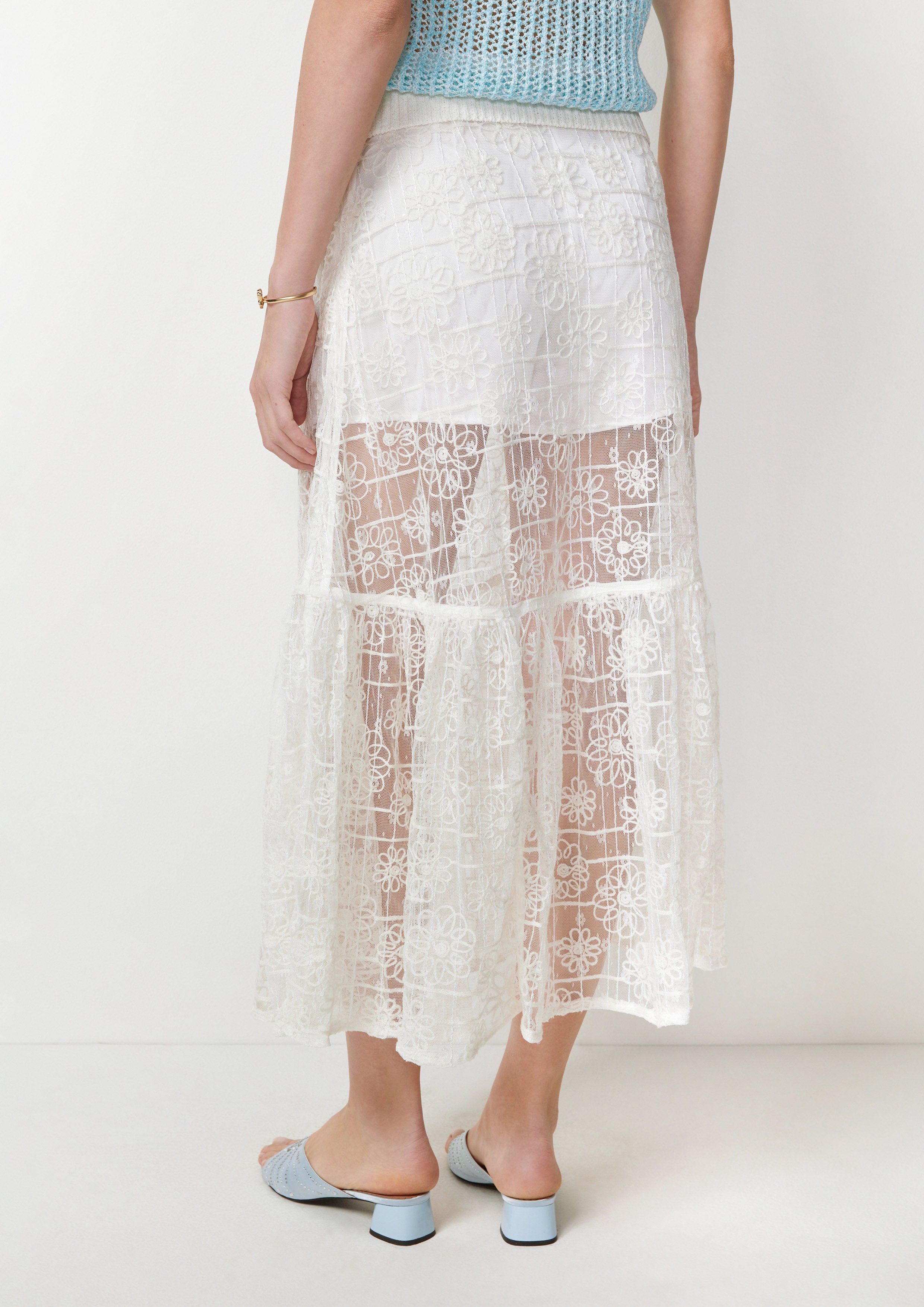 Floral Sheer Lace Midi Skirt Best Bunnies