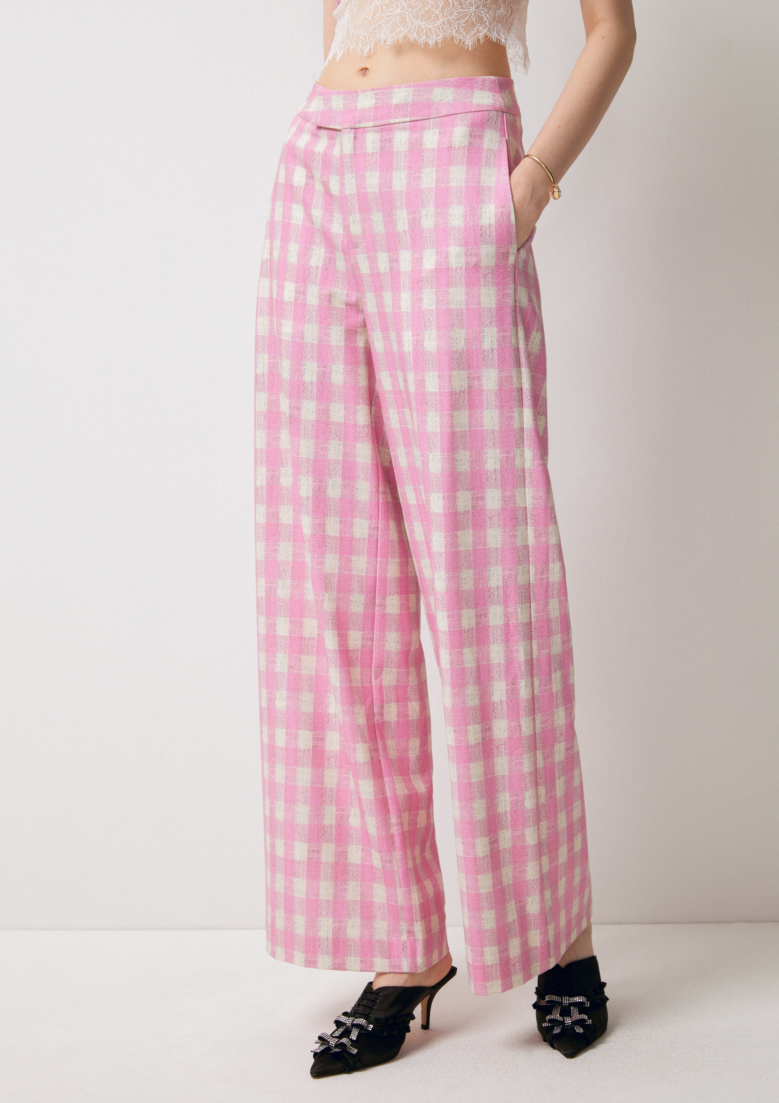 Gingham Wide-Leg Pants The Canine Whisper