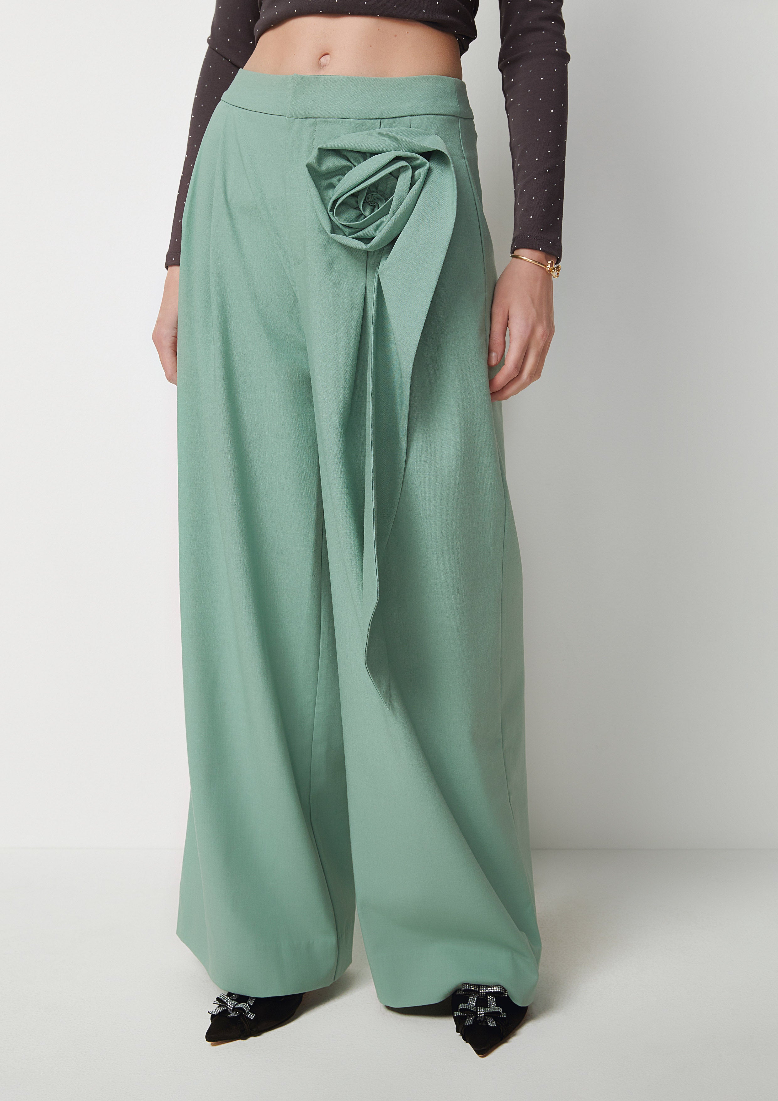 Rose Detail Wide-Leg Pants Pas De Deux