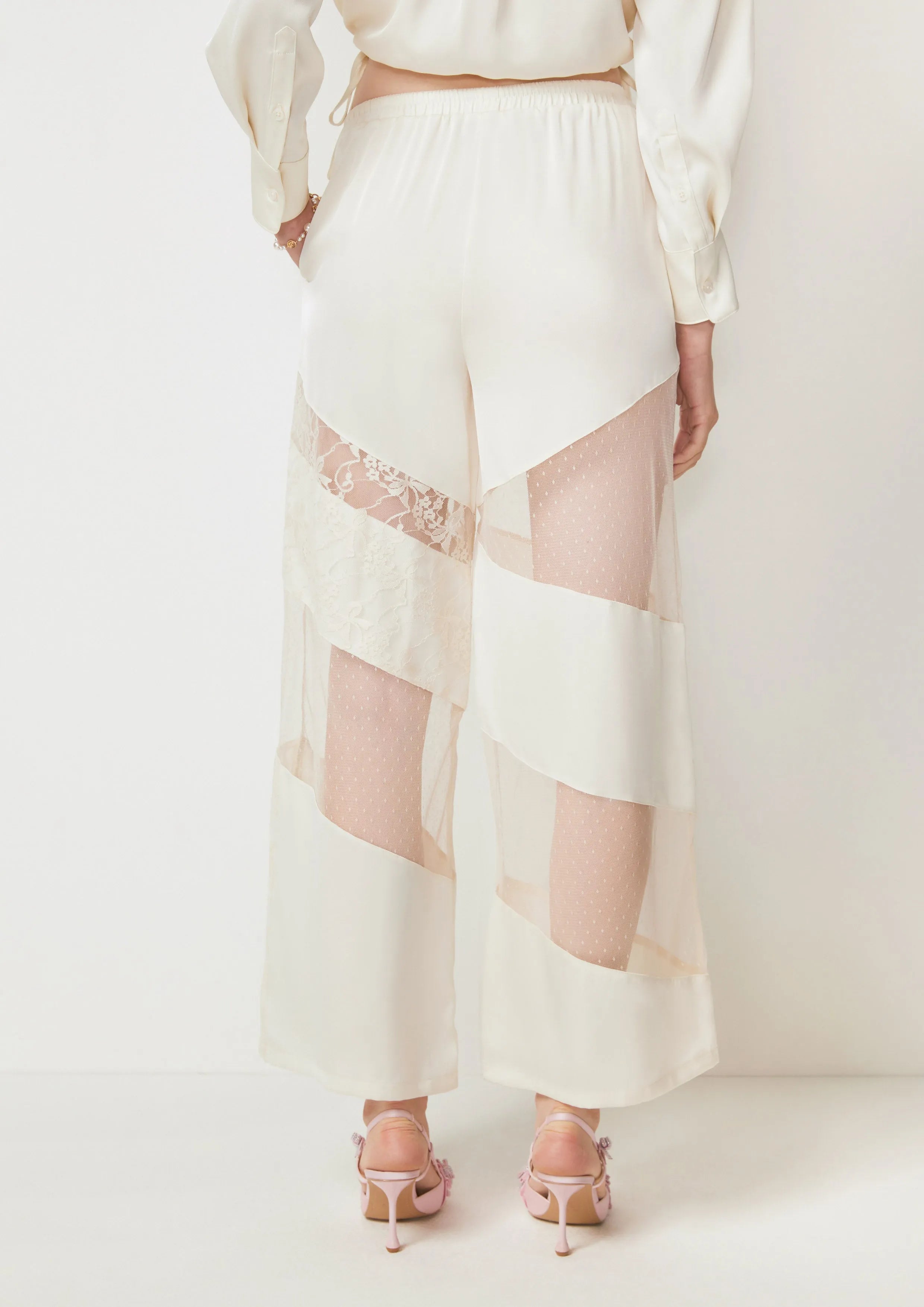 Laced Sheer Panel Wide-Leg Pants You're Truited