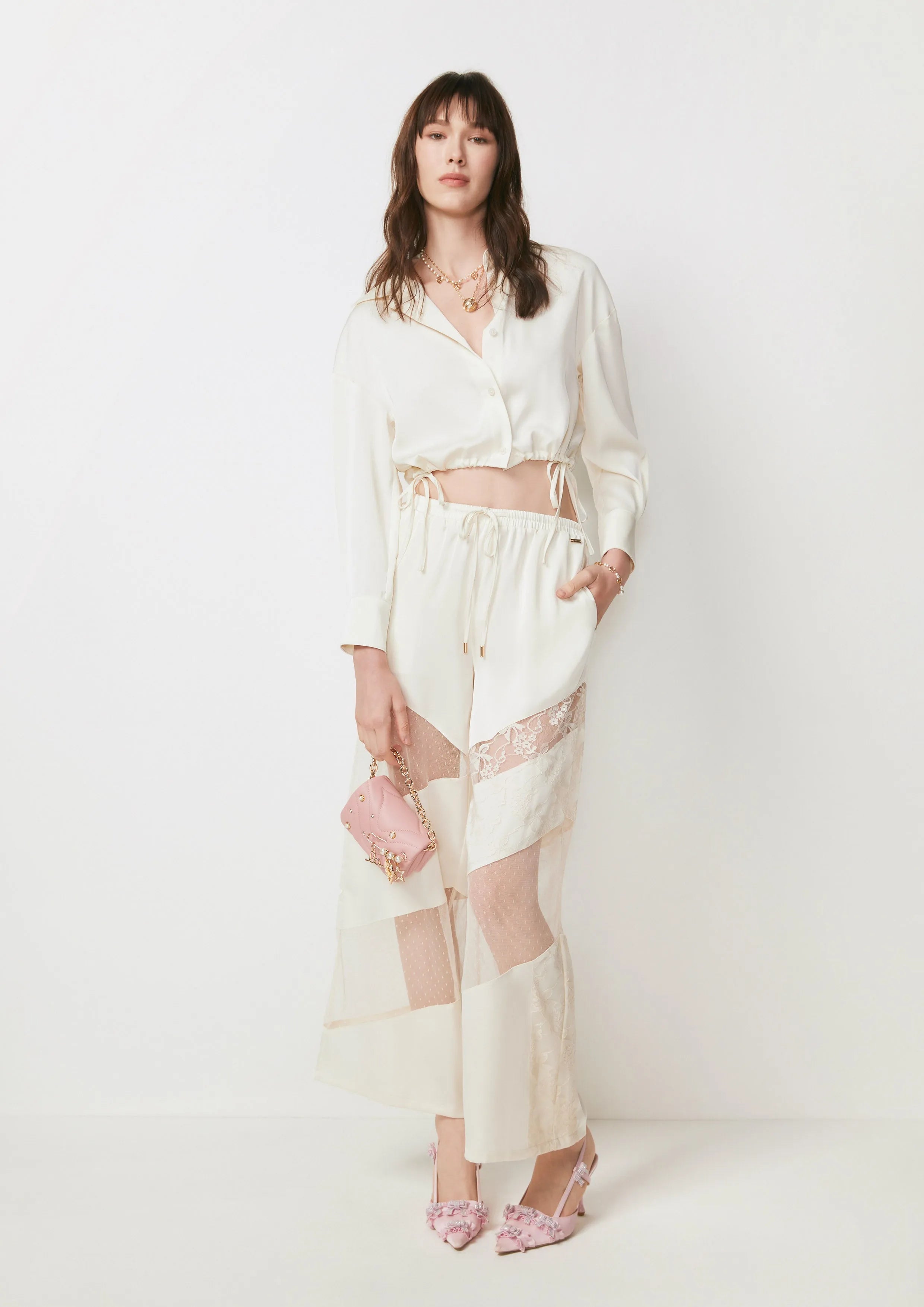 Laced Sheer Panel Wide-Leg Pants You're Truited