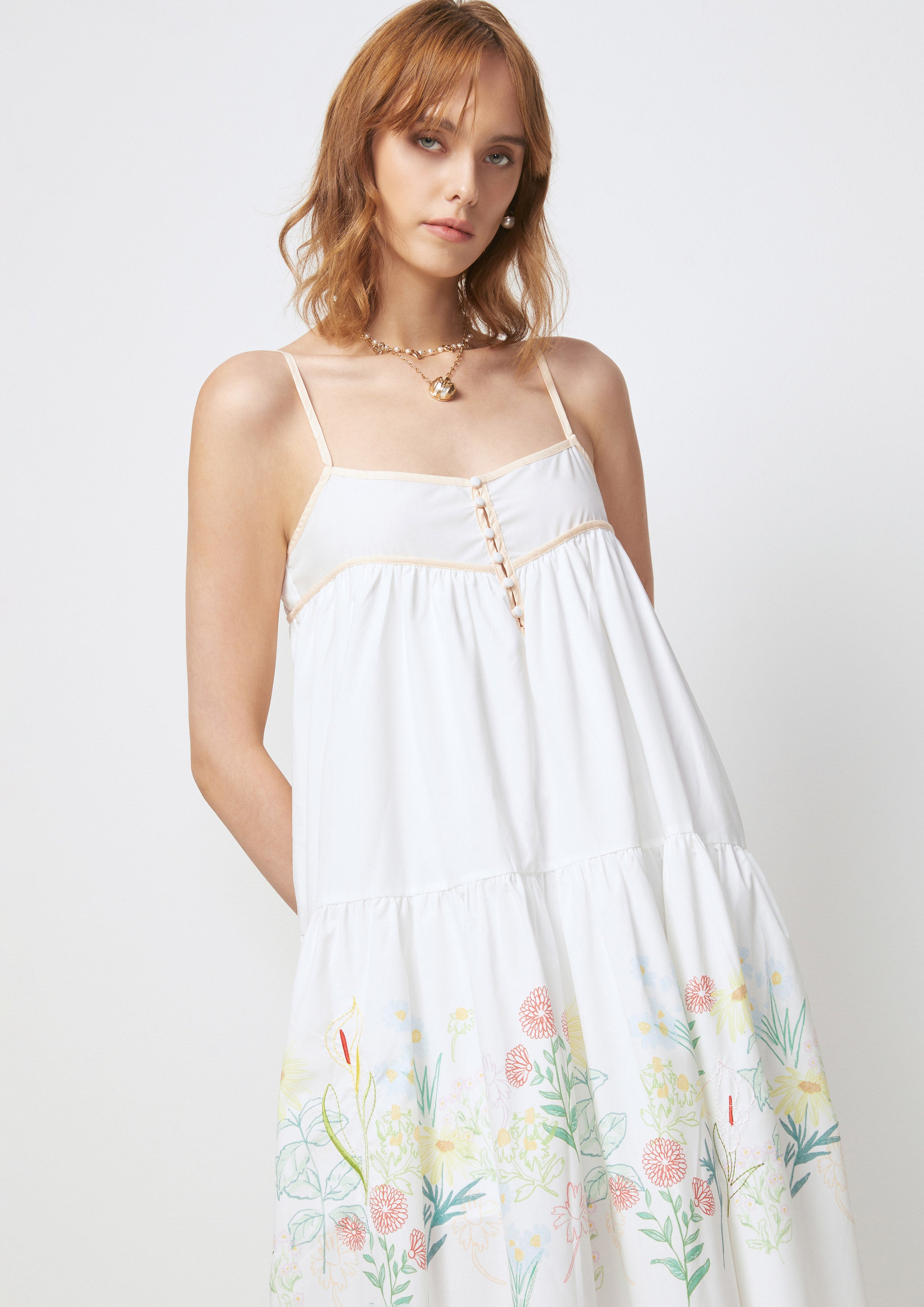 Floral Spaghetti Strap Midi Dress Flower Field