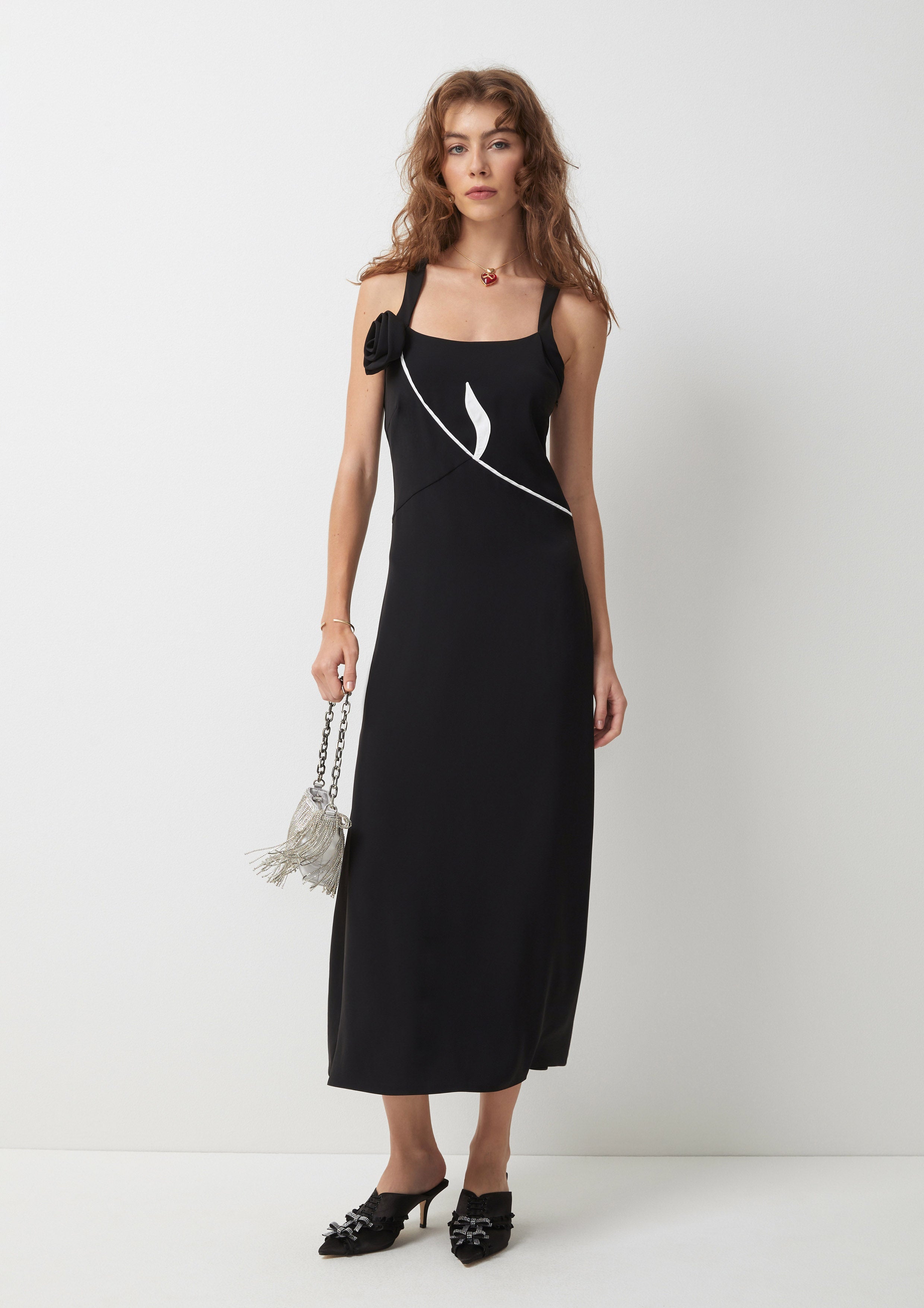 Rose Applique A-Line Midi Dress Pas De Une