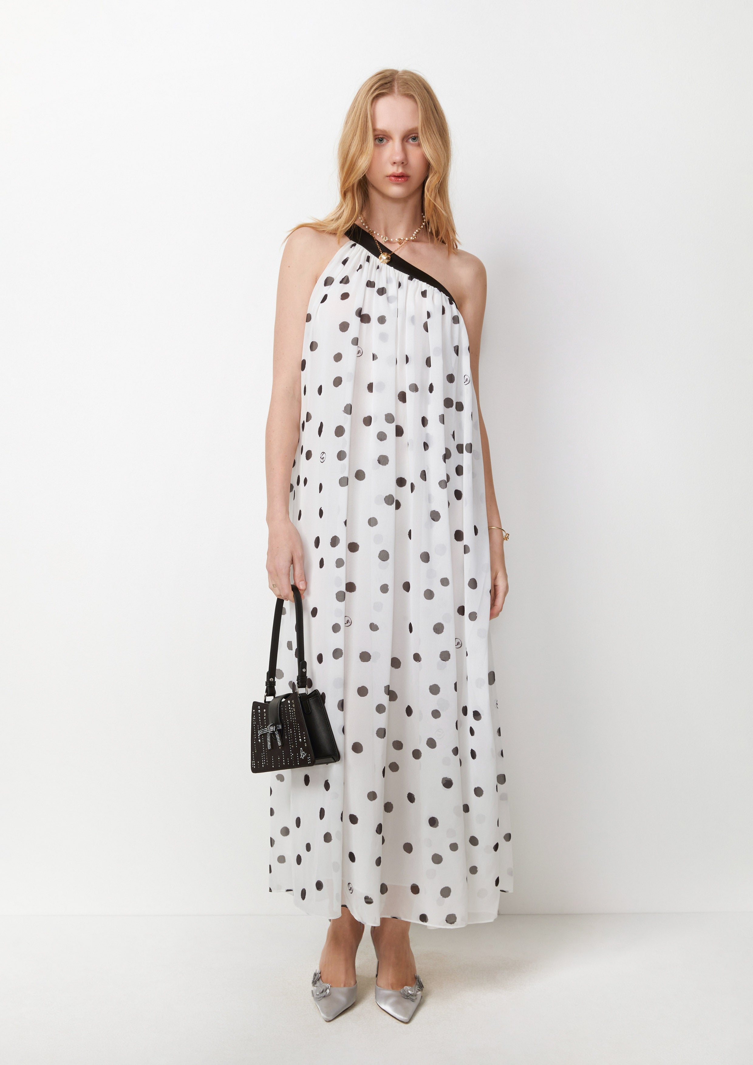 Cascade Dots One Shoulder Maxi Dress The Canine Whisperer