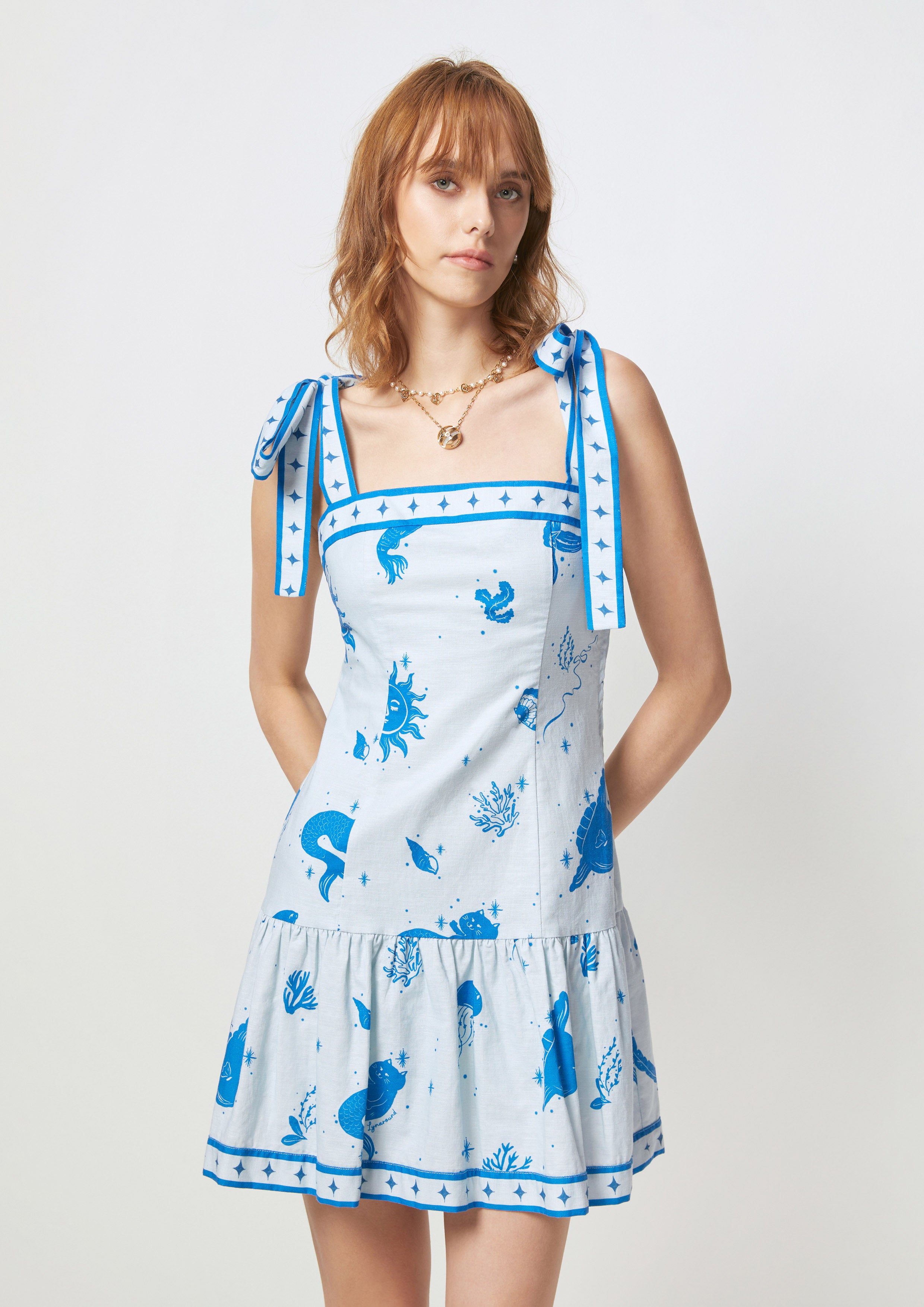 Dreamy Ocean Bow Tie Mini Dress Dreamscape Memories