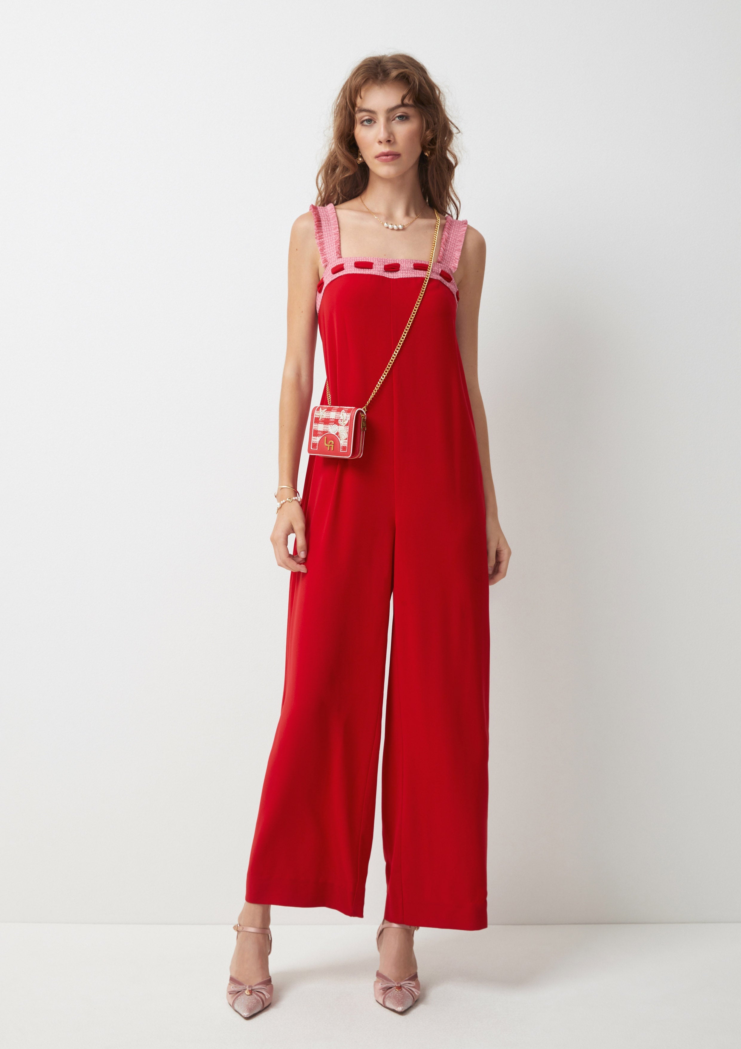 Fringe Trim Wide-Leg Jumpsuit Symphony of Petals