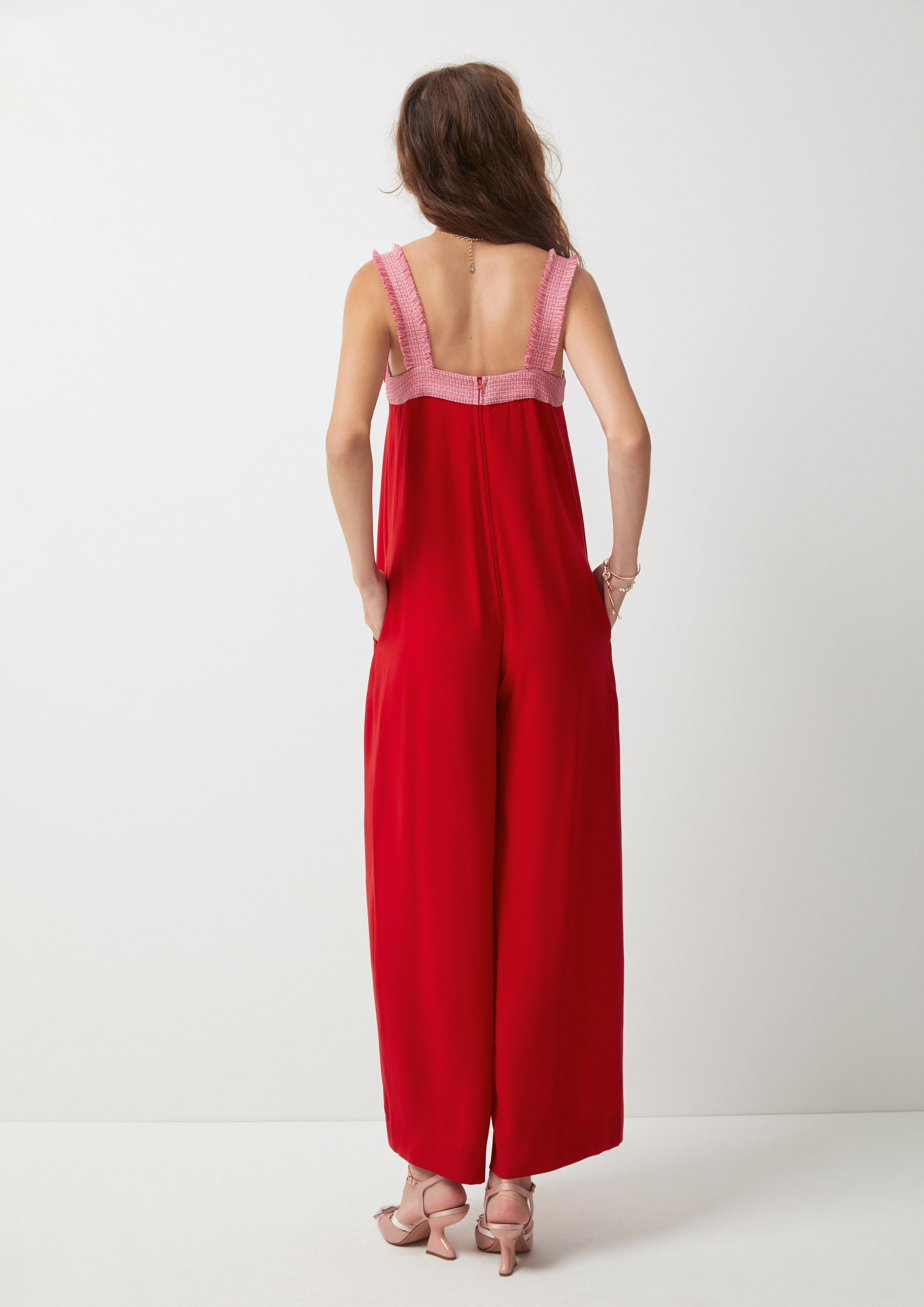 Fringe Trim Wide-Leg Jumpsuit Symphony of Petals