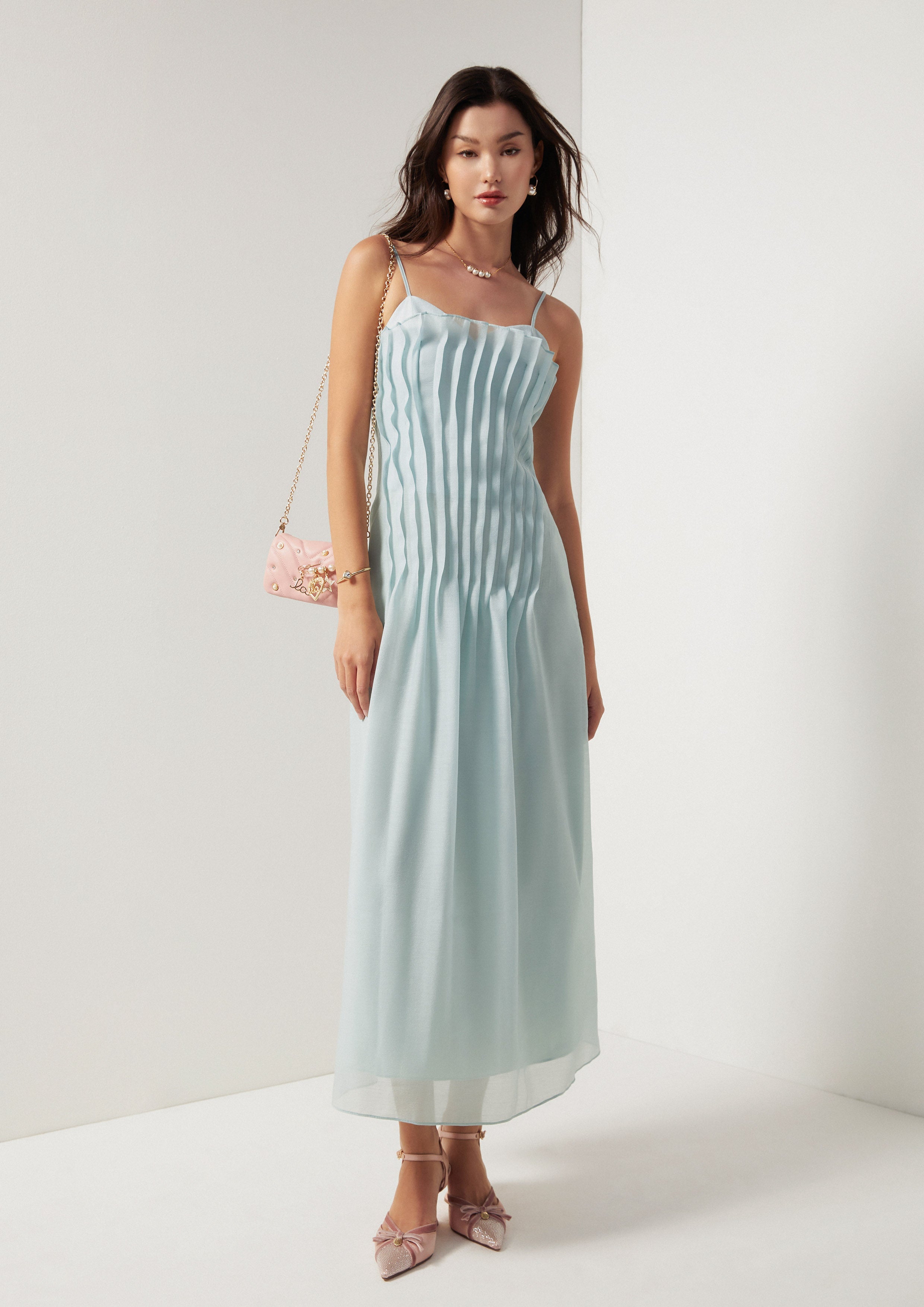 Cascade Pleat Maxi Dress