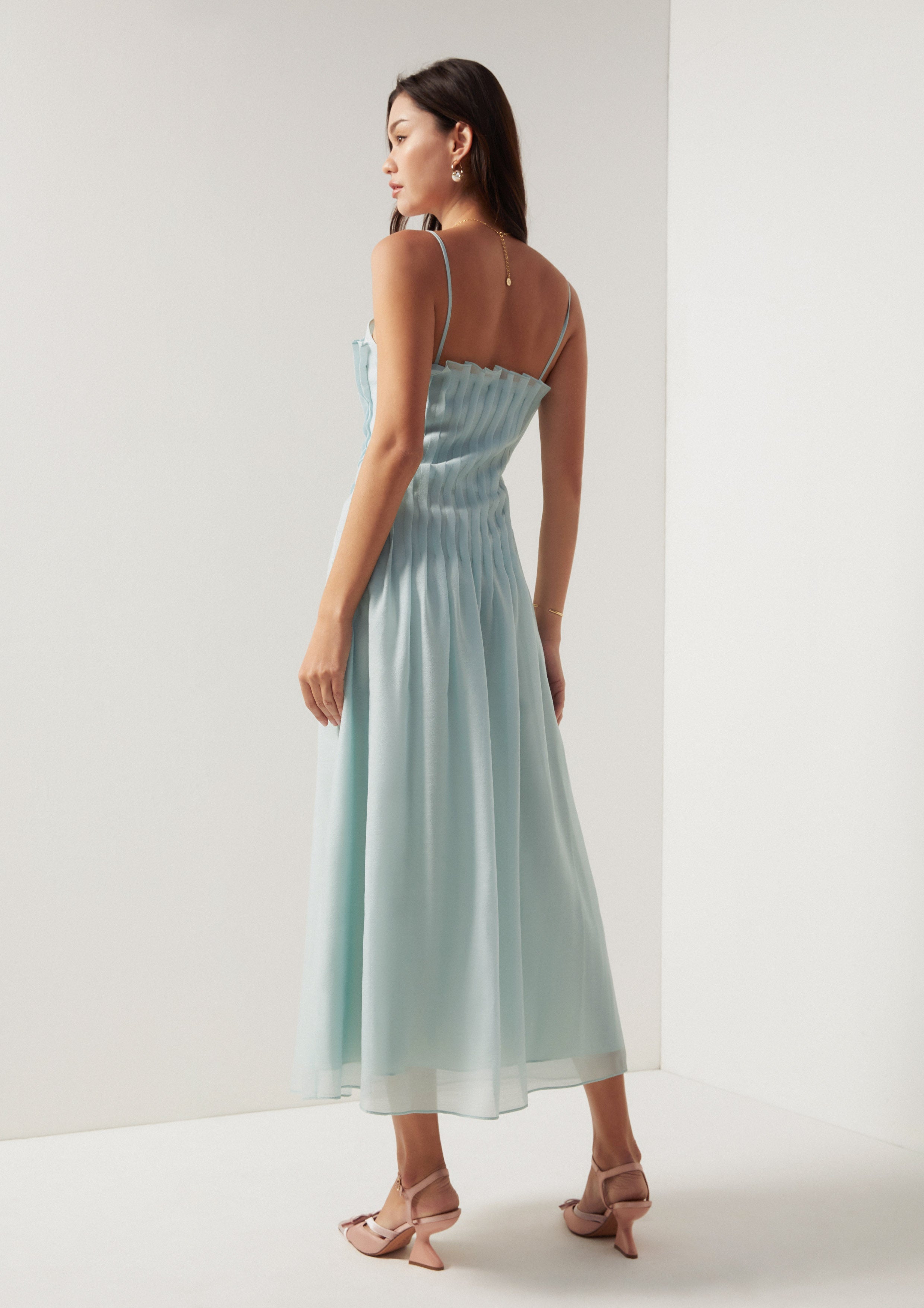 Cascade Pleat Maxi Dress