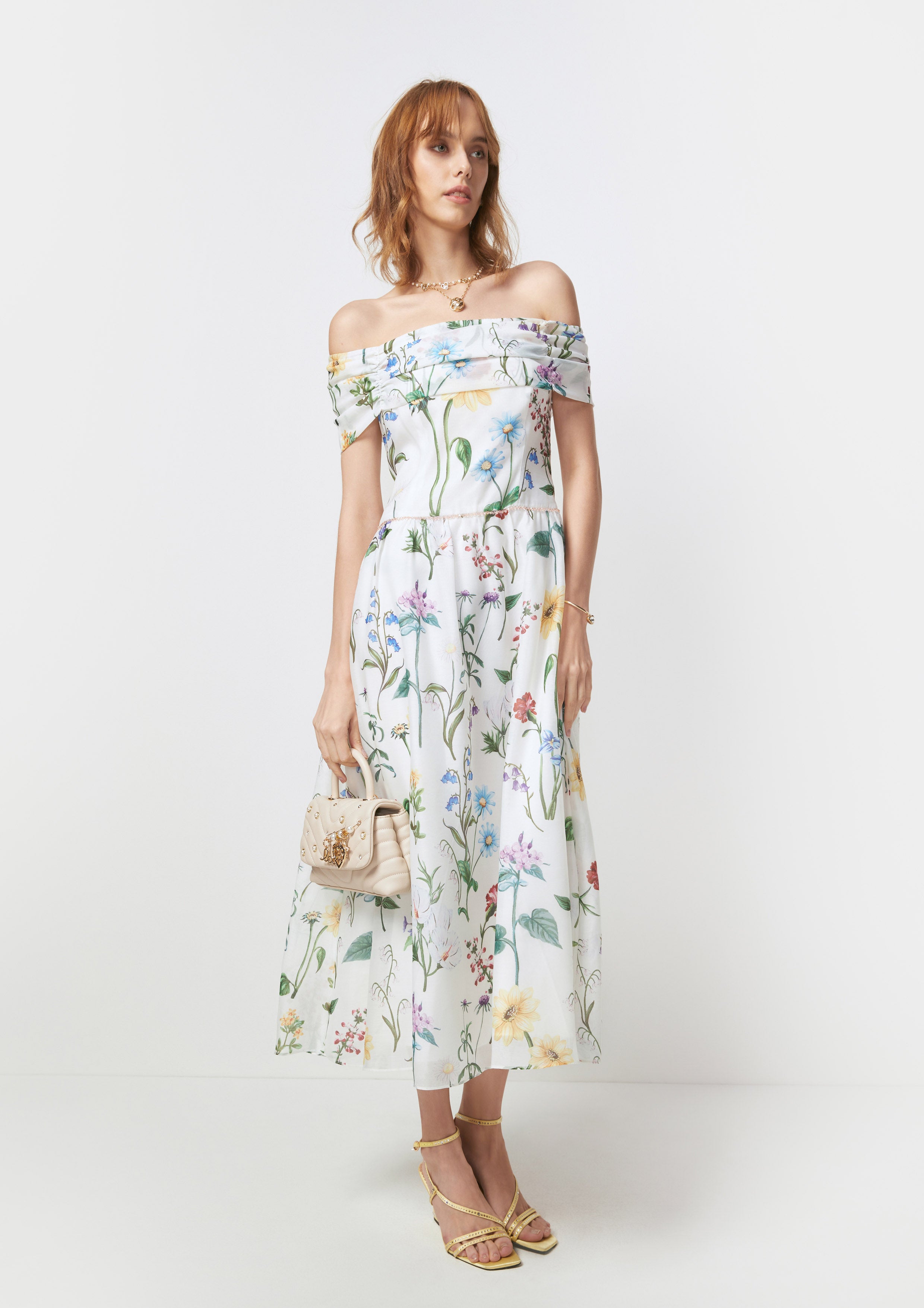 Floral Off-Shoulder Midi Dress Posy Bouquet