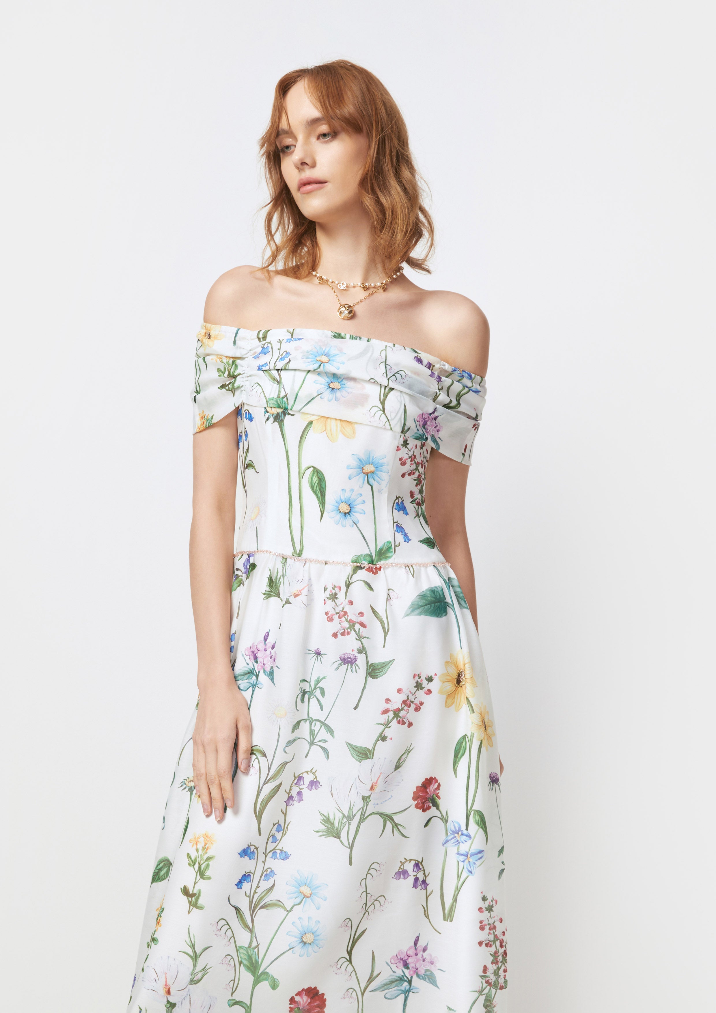 Floral Off-Shoulder Midi Dress Posy Bouquet