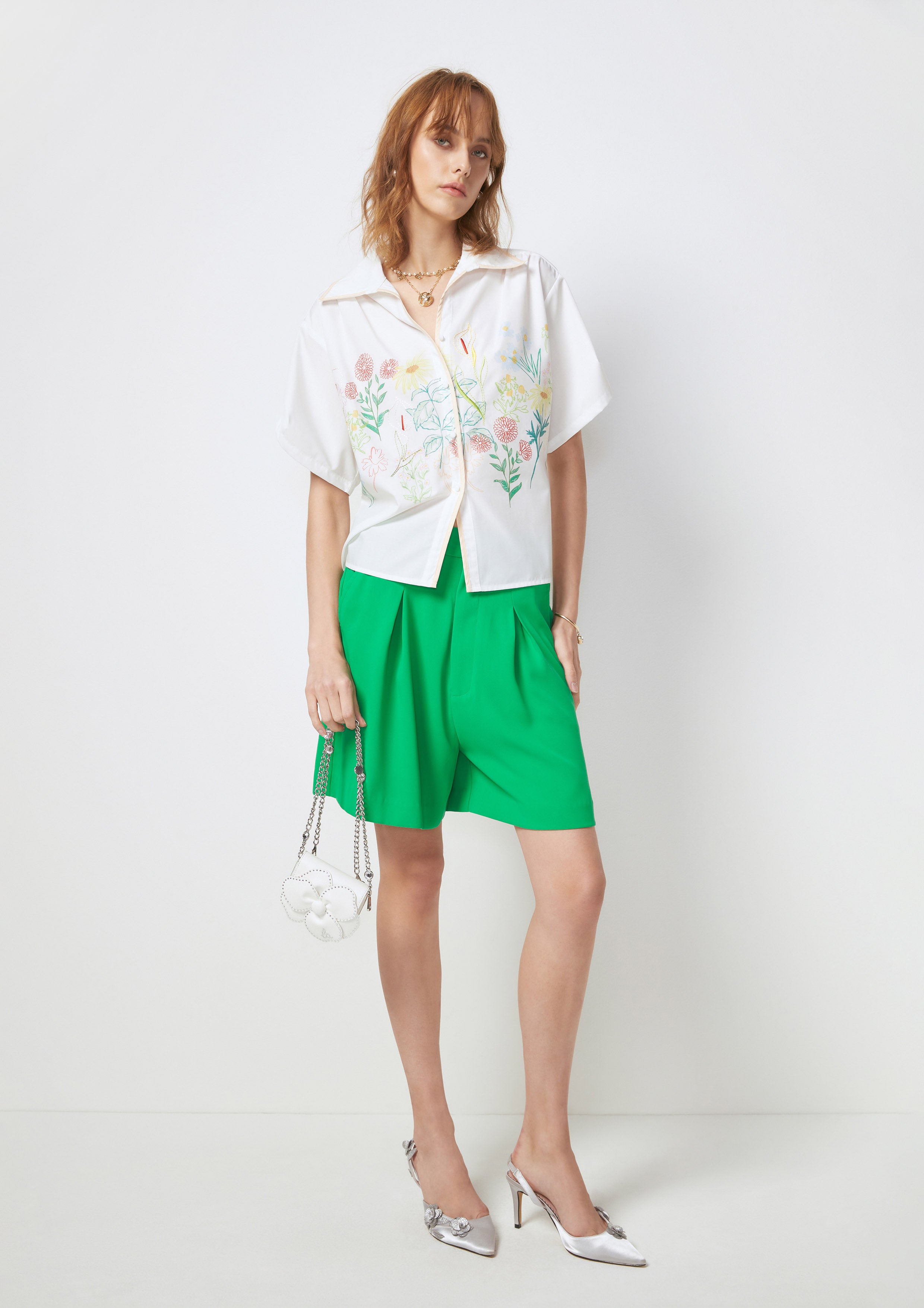 Cropped Short Sleeve Shirt Flower Field