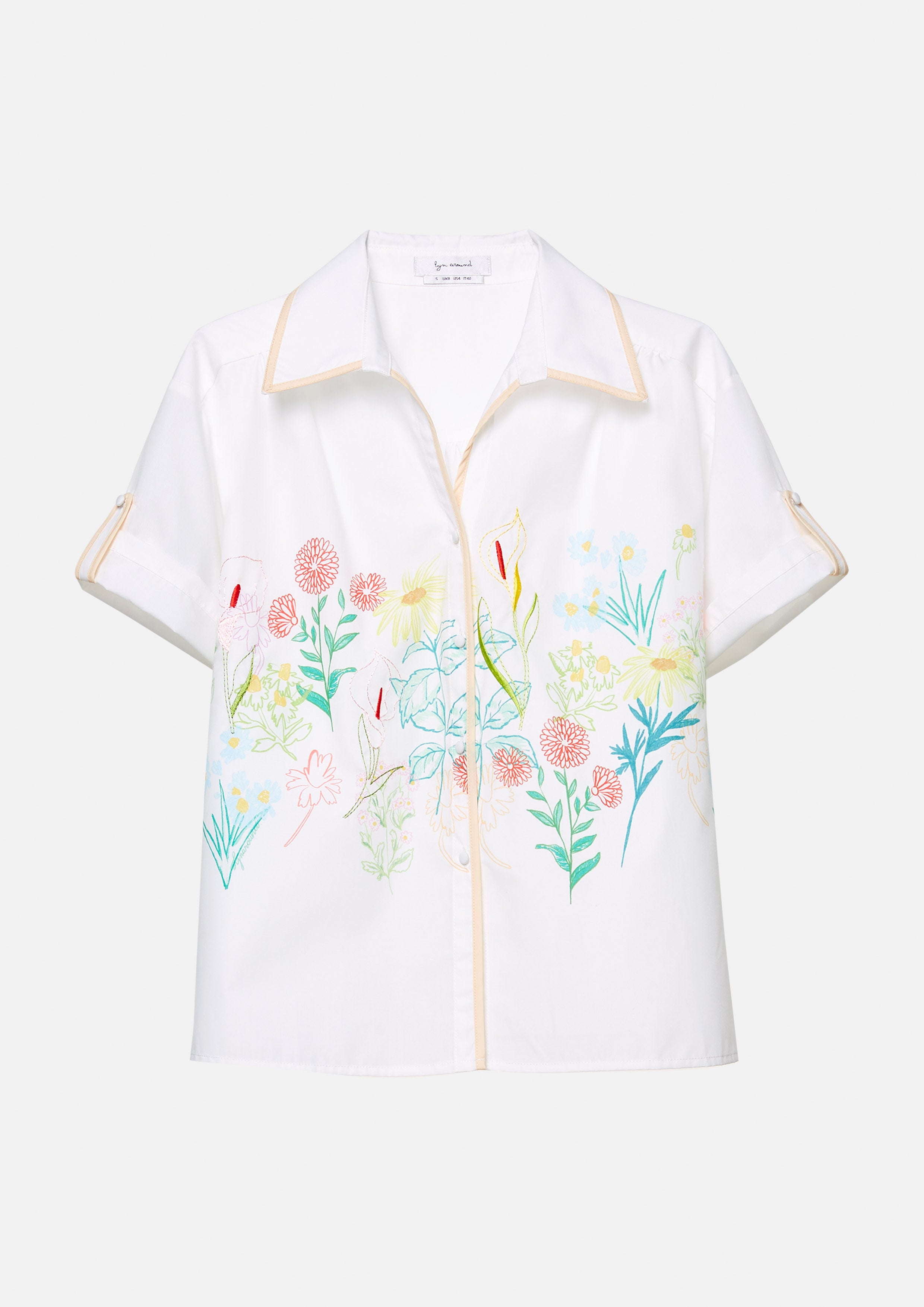 Cropped Short Sleeve Shirt Flower Field