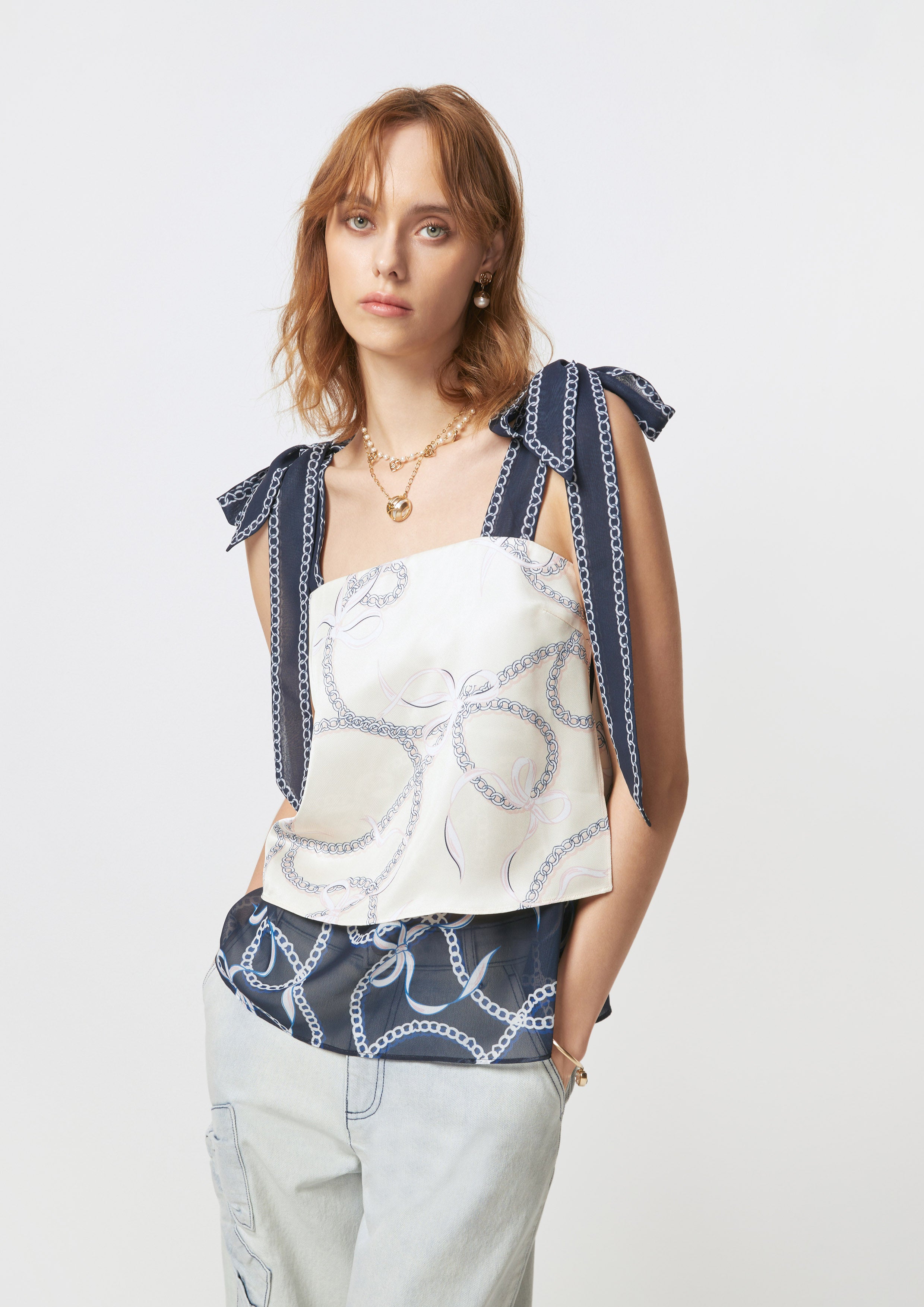 Sleeveless Chain Bow Blouse Dreamscape Memories