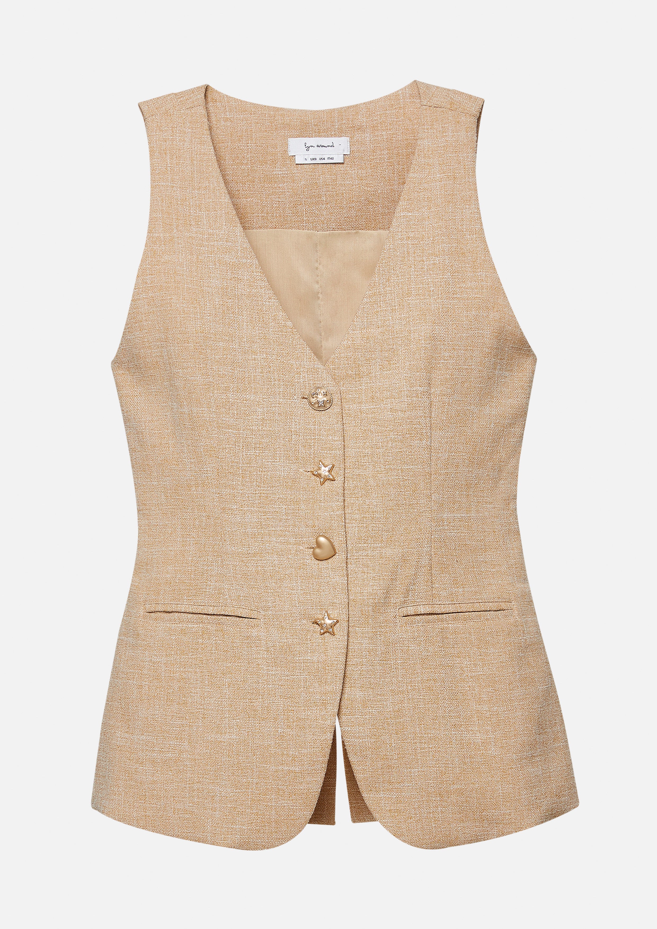 Textured Vest With Charm Buttons Joyful Bloom