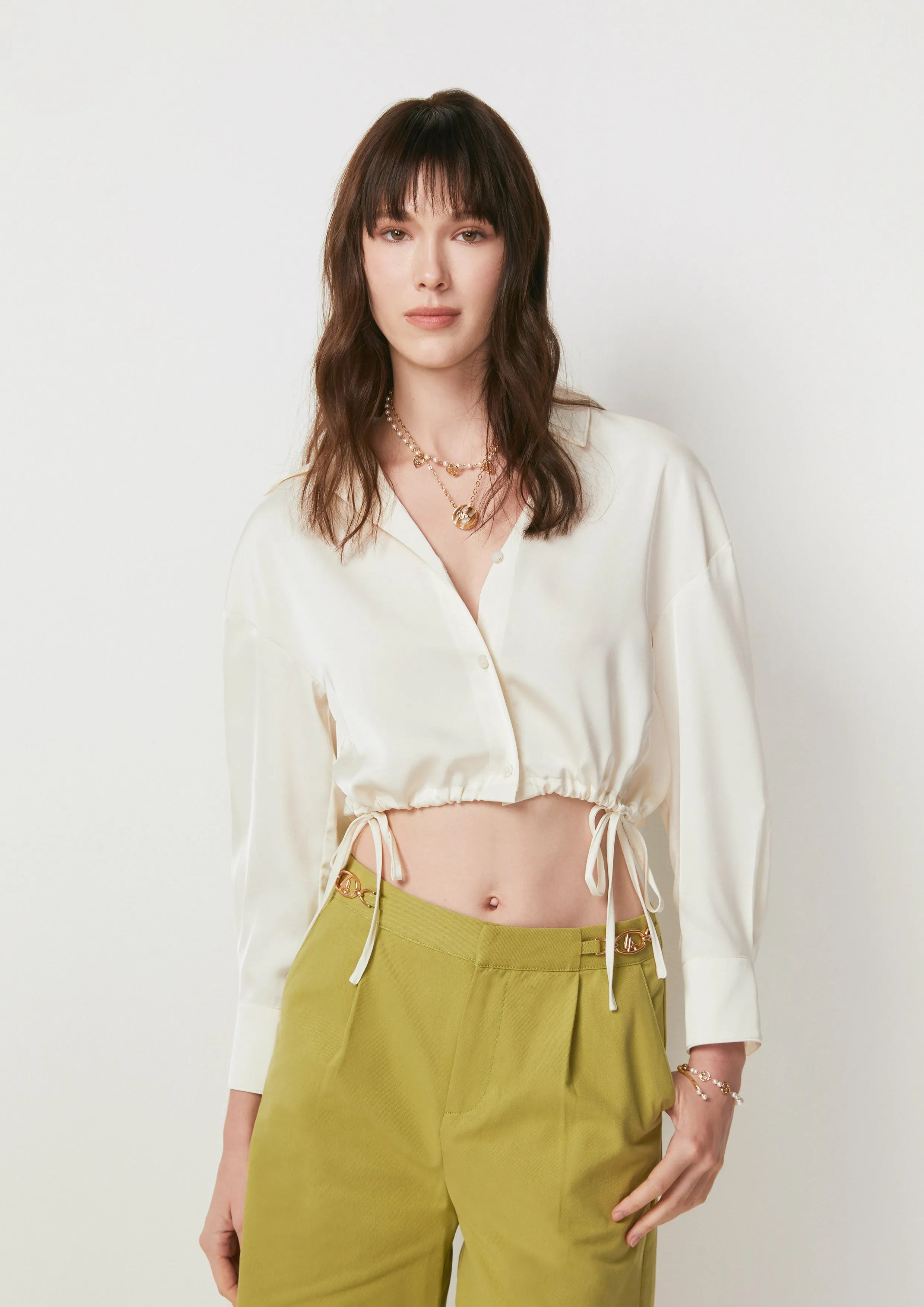 Drawstring Cropped Shirt You're Truited