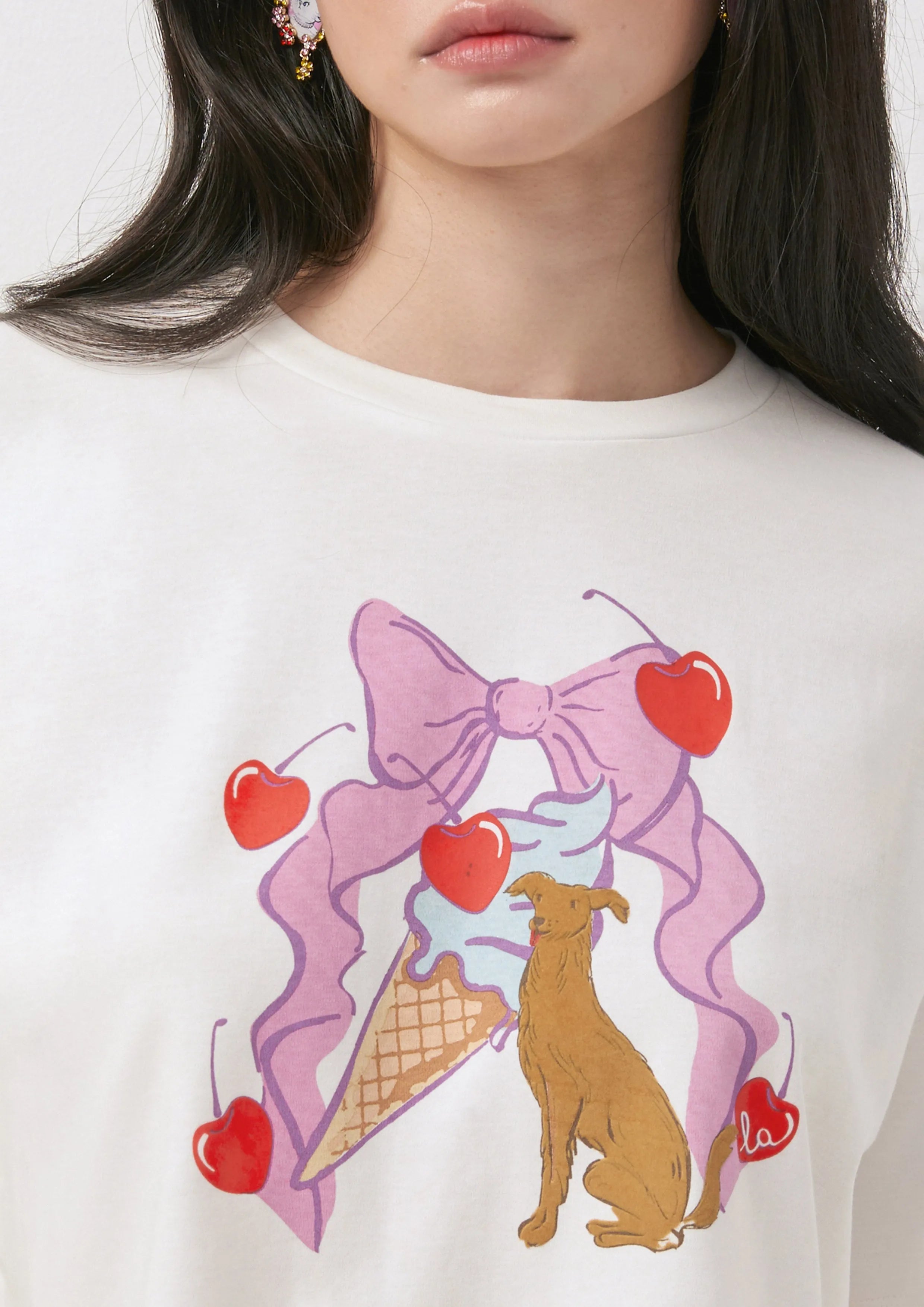 Sweet Puppy Ice Cream Crop Top Romantic Rosy