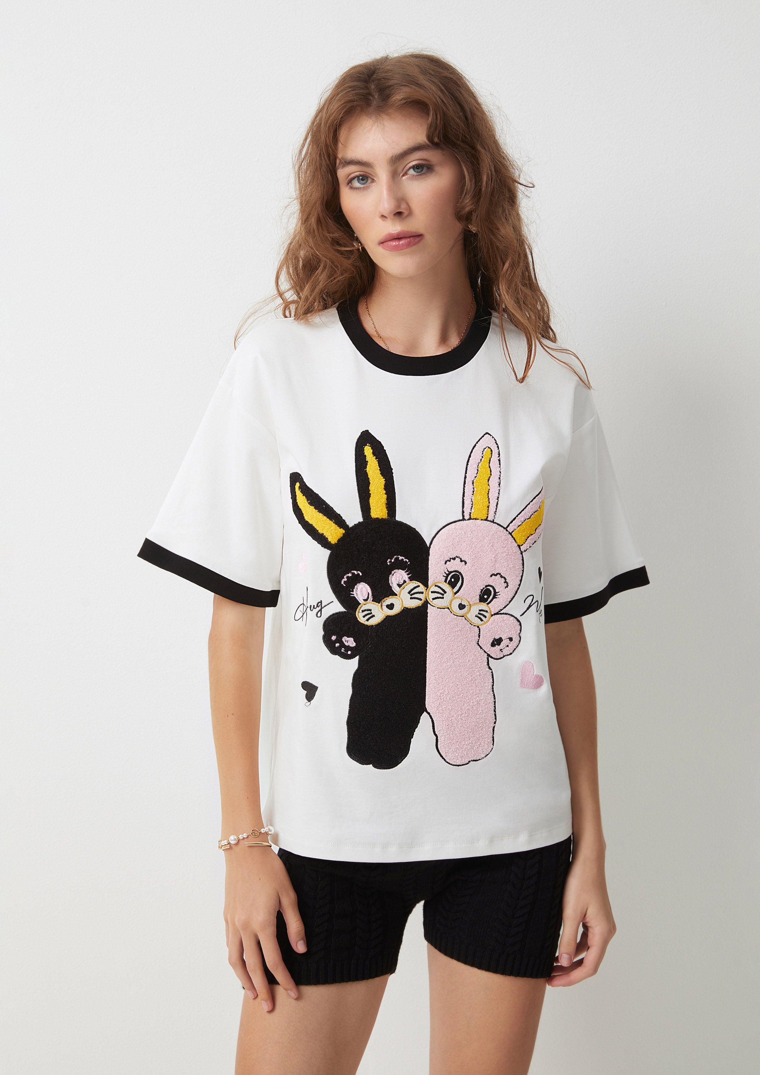 Twin Rabbit Ringer Tee Symphony of Petals