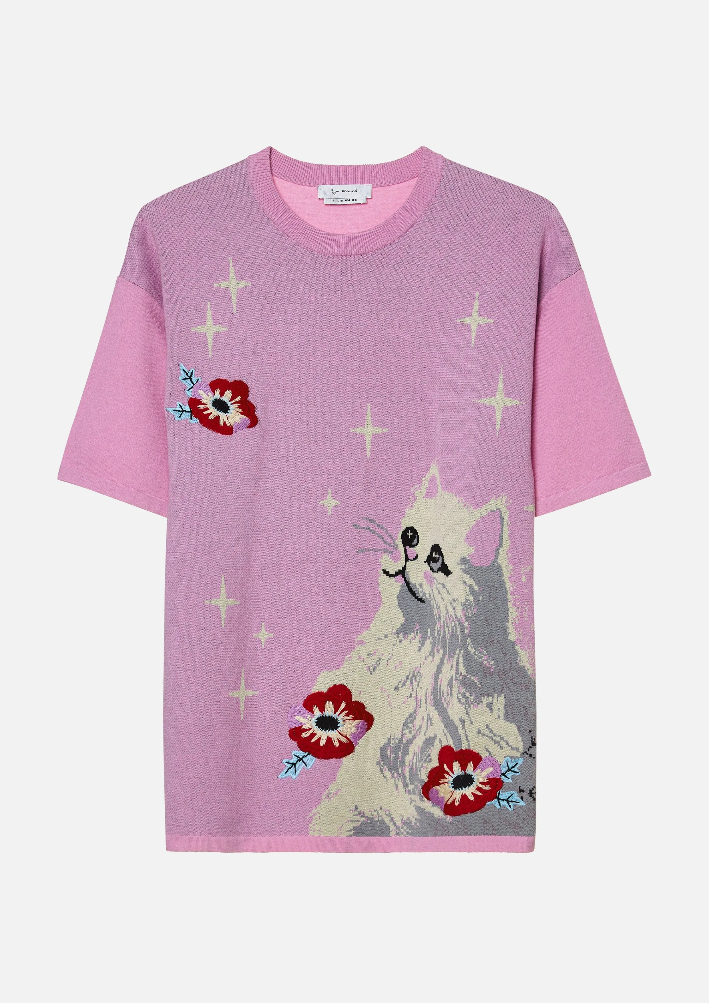 Floral Cat Oversized T-Shirt Symphony of Petals