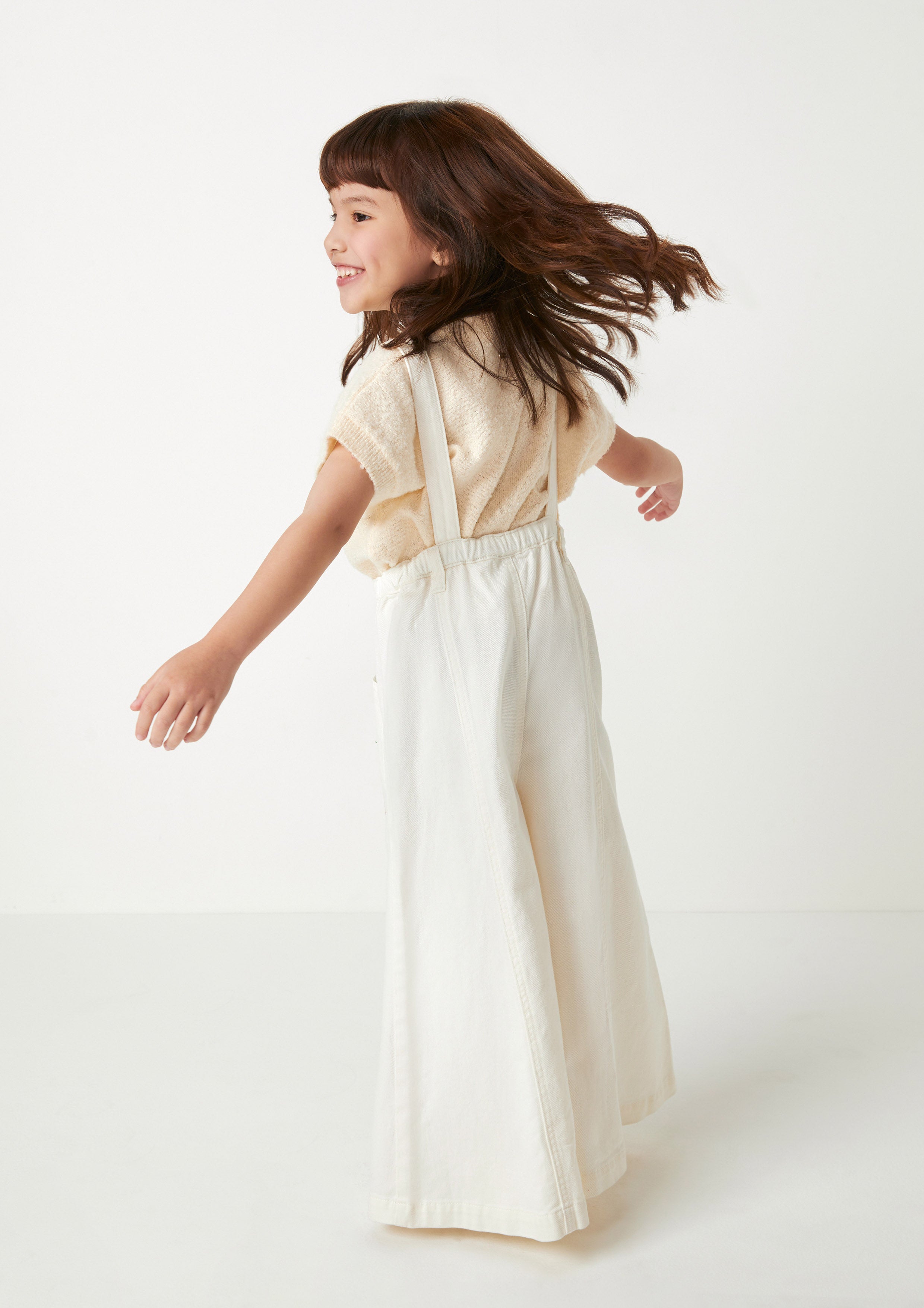 Floral Wide-Leg Overall For Girls Flower Field