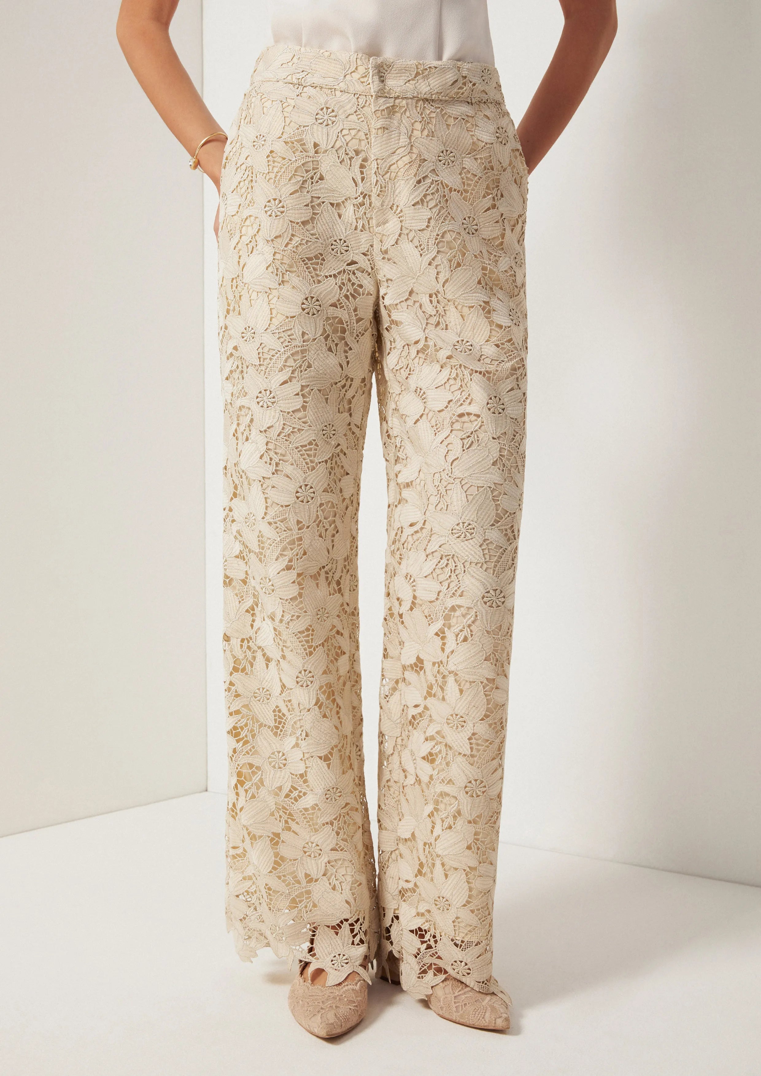 Wide-Leg Floral Lace Pants