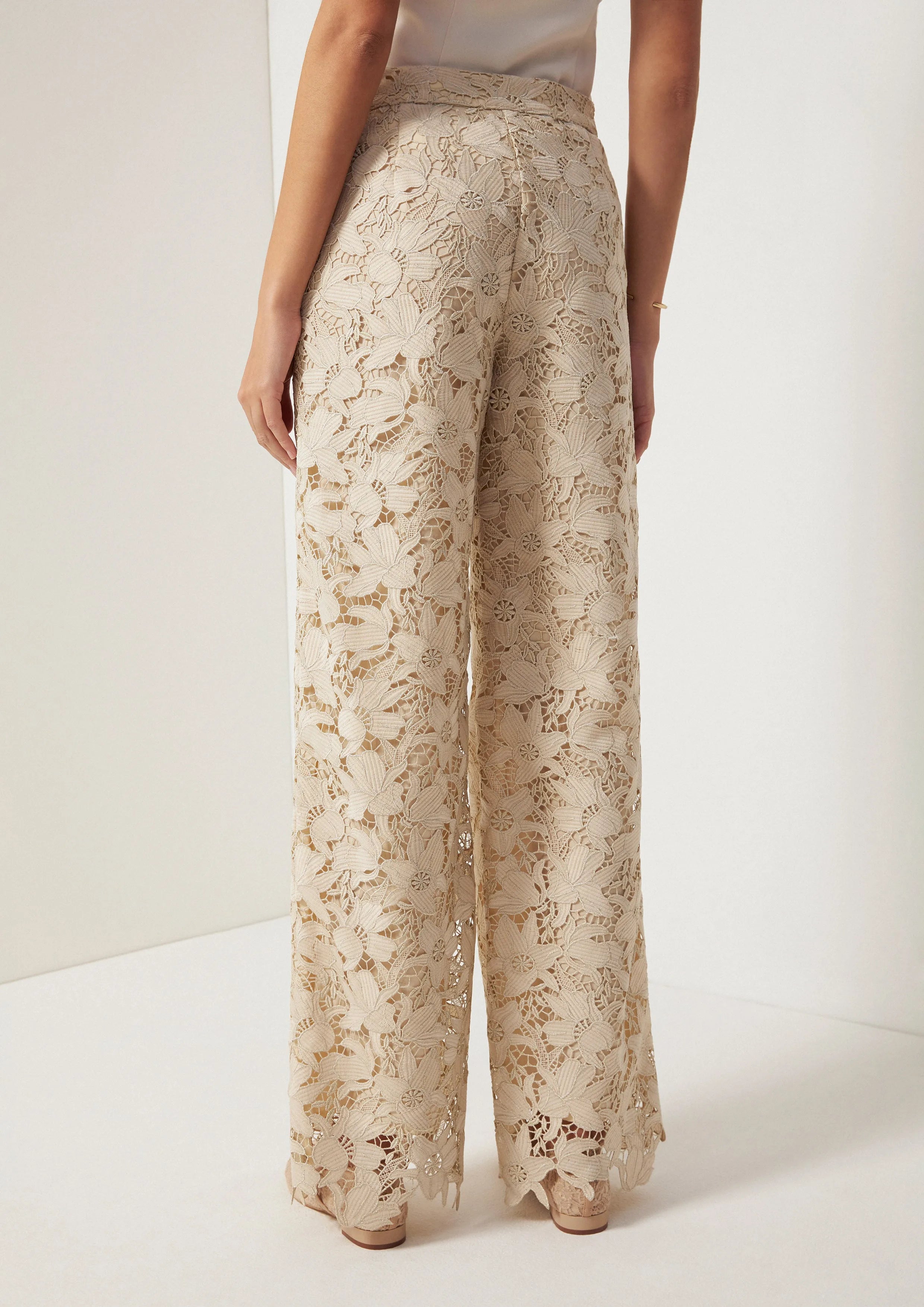 Wide-Leg Floral Lace Pants