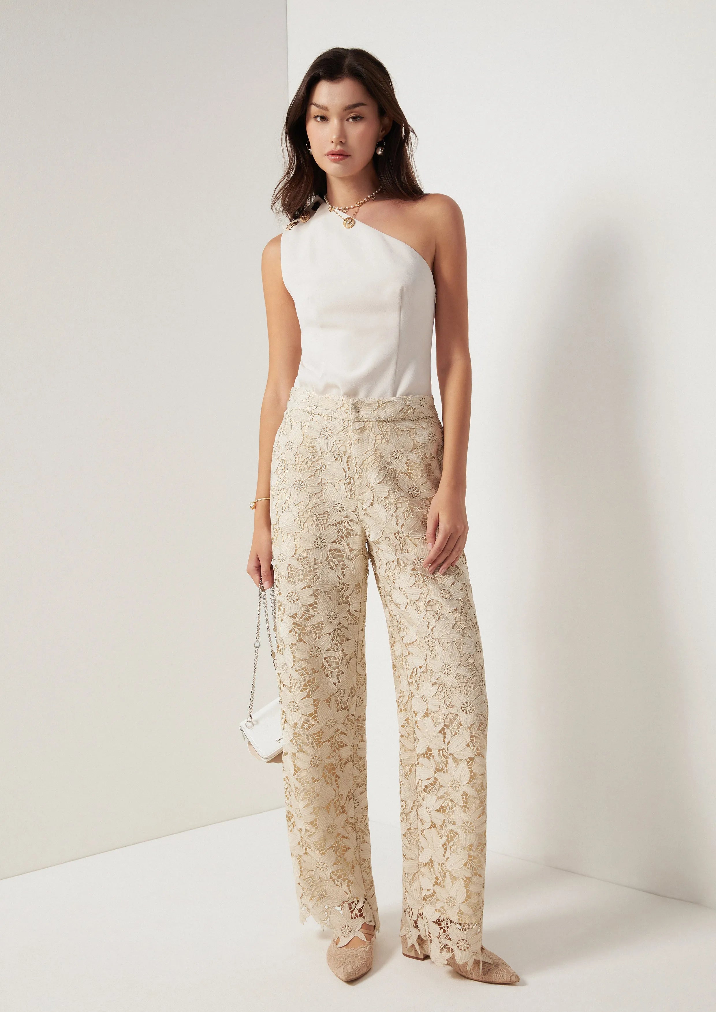 Wide-Leg Floral Lace Pants