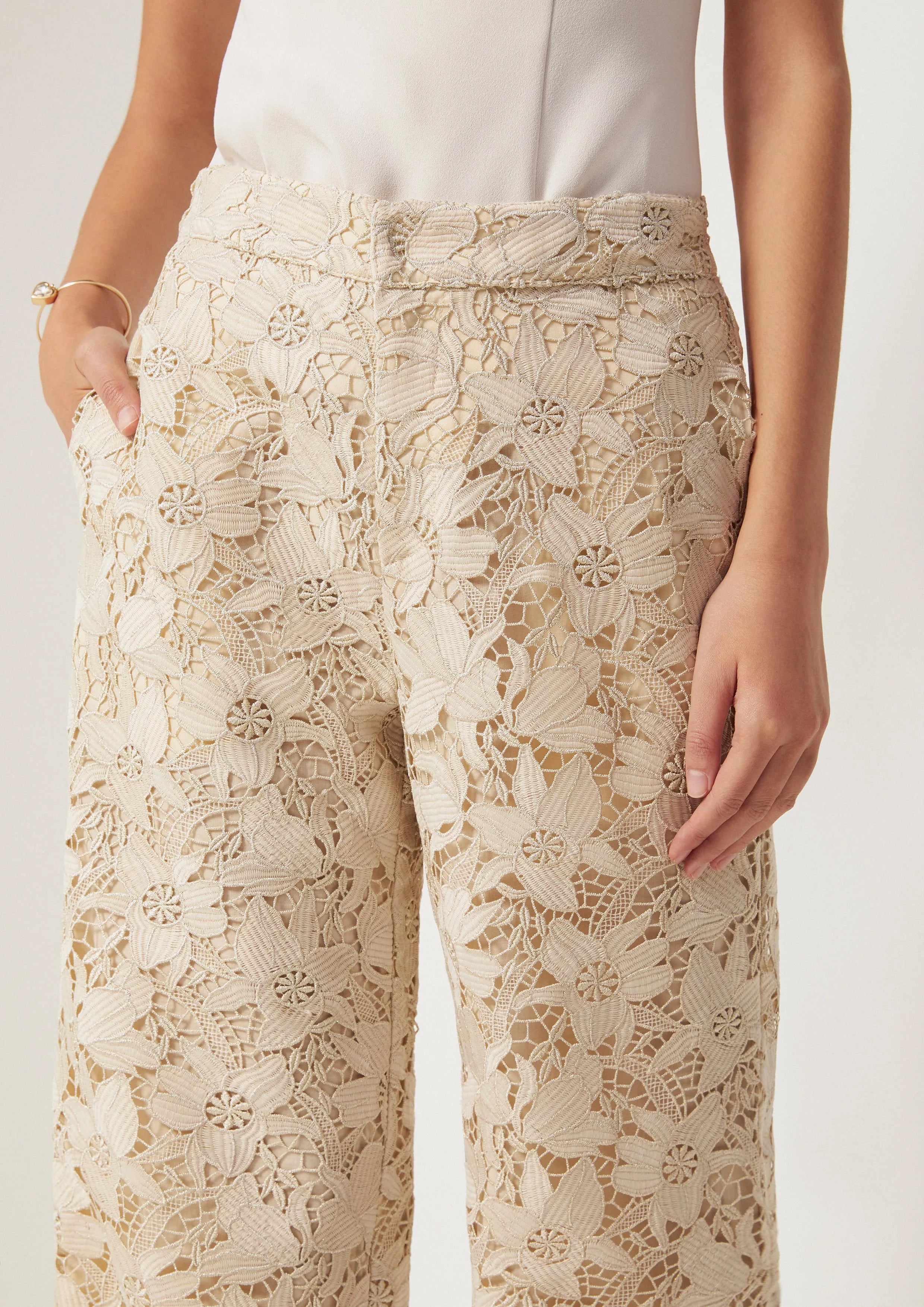 Wide-Leg Floral Lace Pants