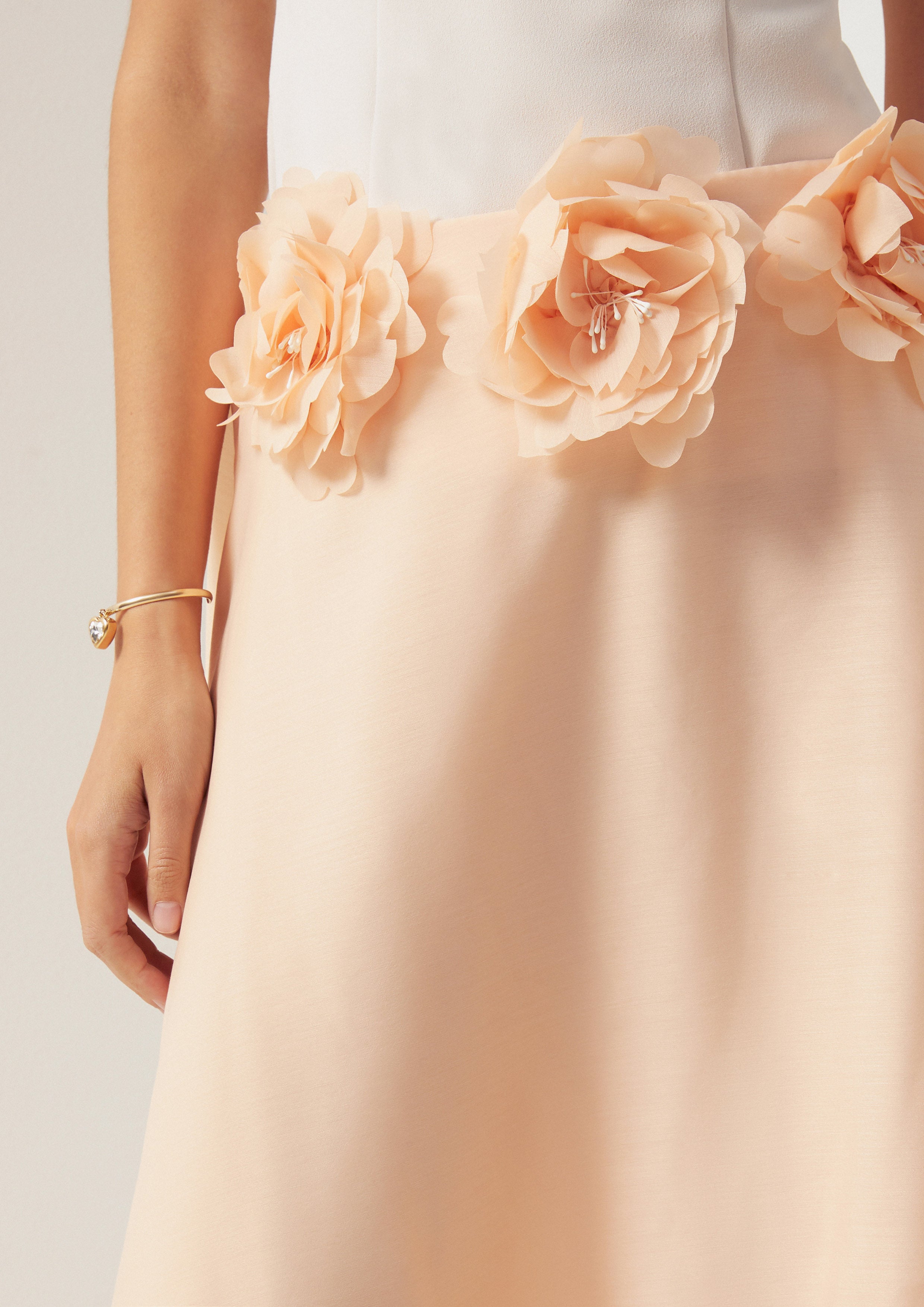 One-Shoulder Floral Appliqué Midi Dress