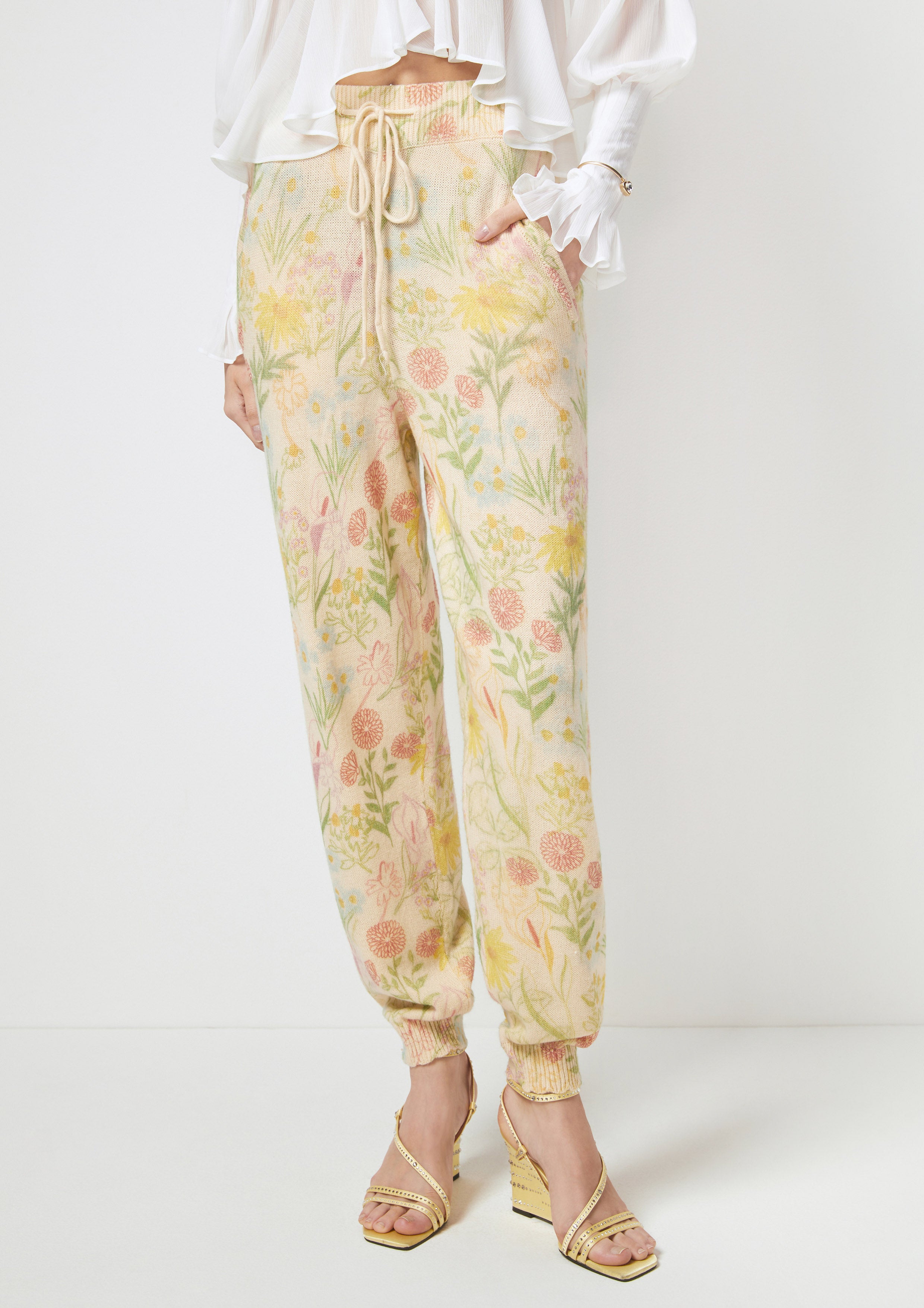 Floral Relax-Fit Knitted Pants Flower Field