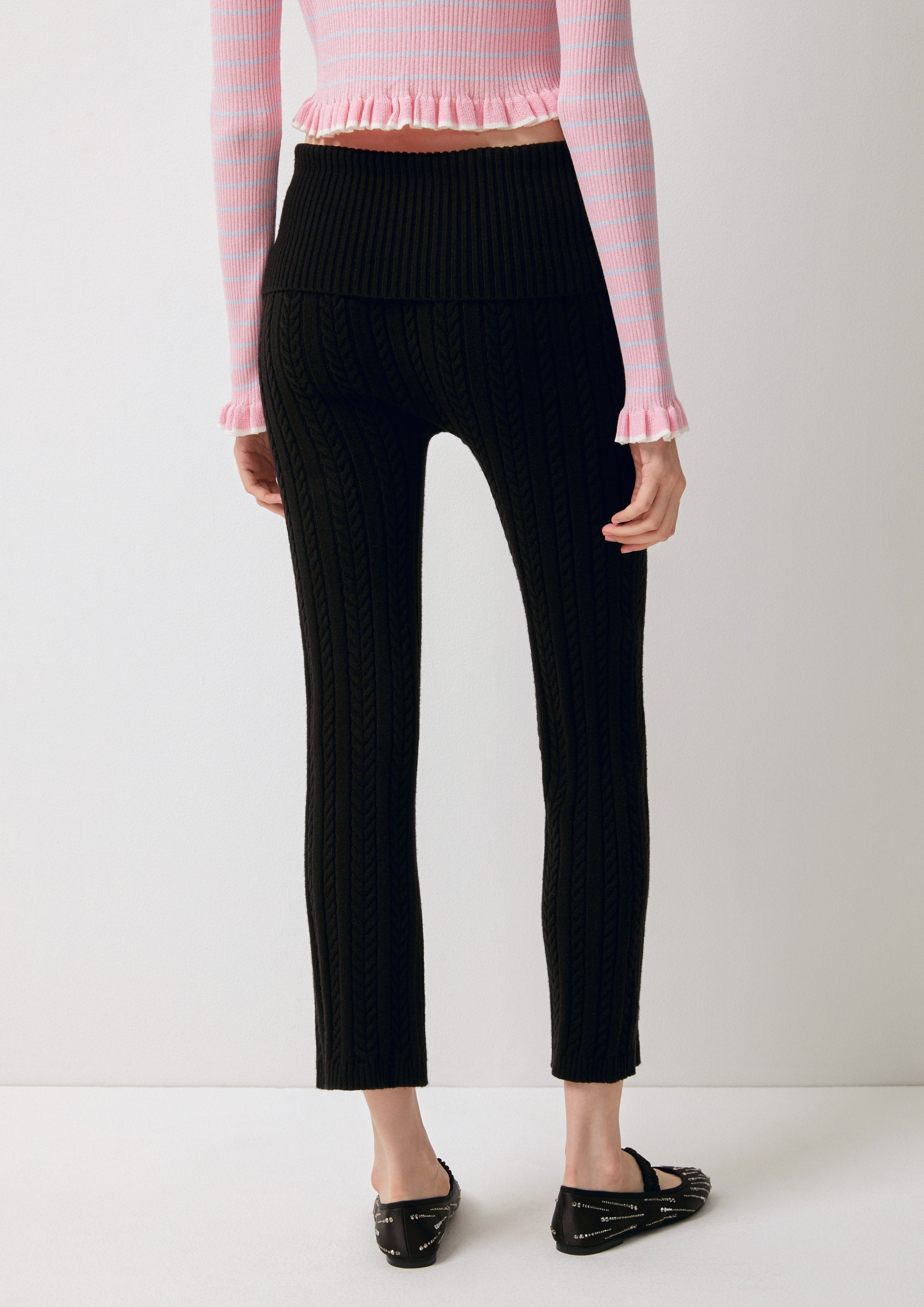 Bow Tie Cable Knit Slim-Fit Pants Pas De Une