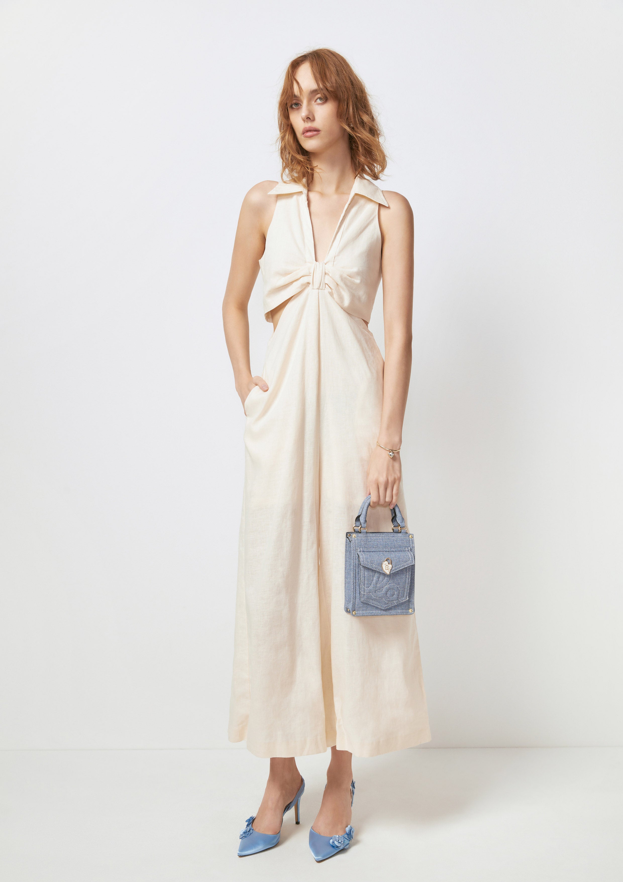 Gathered Knot Sleeveless Jumpsuit Flower Field