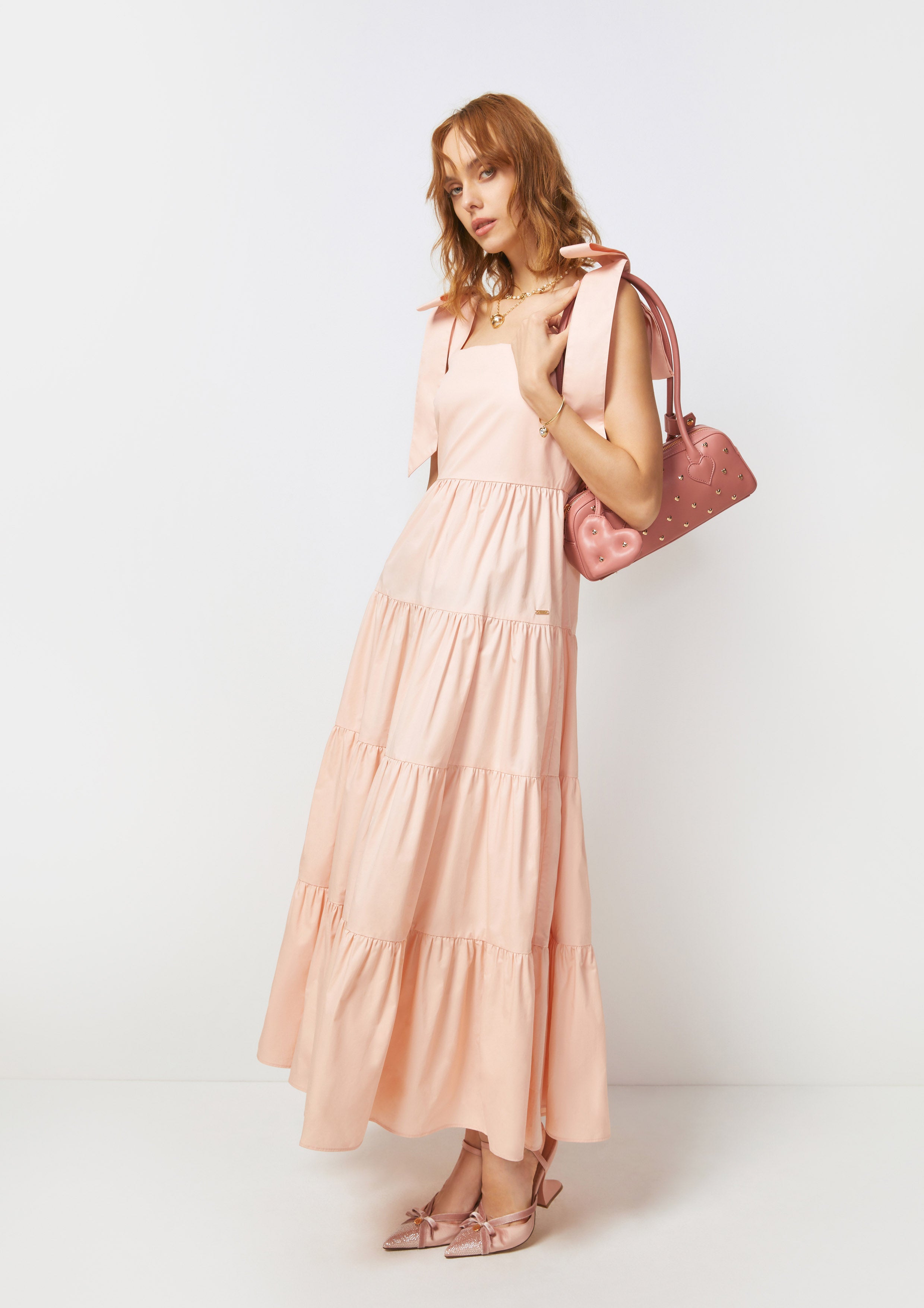 Shoulder Bow Ruffle Tiered Maxi Dress Petals Galore